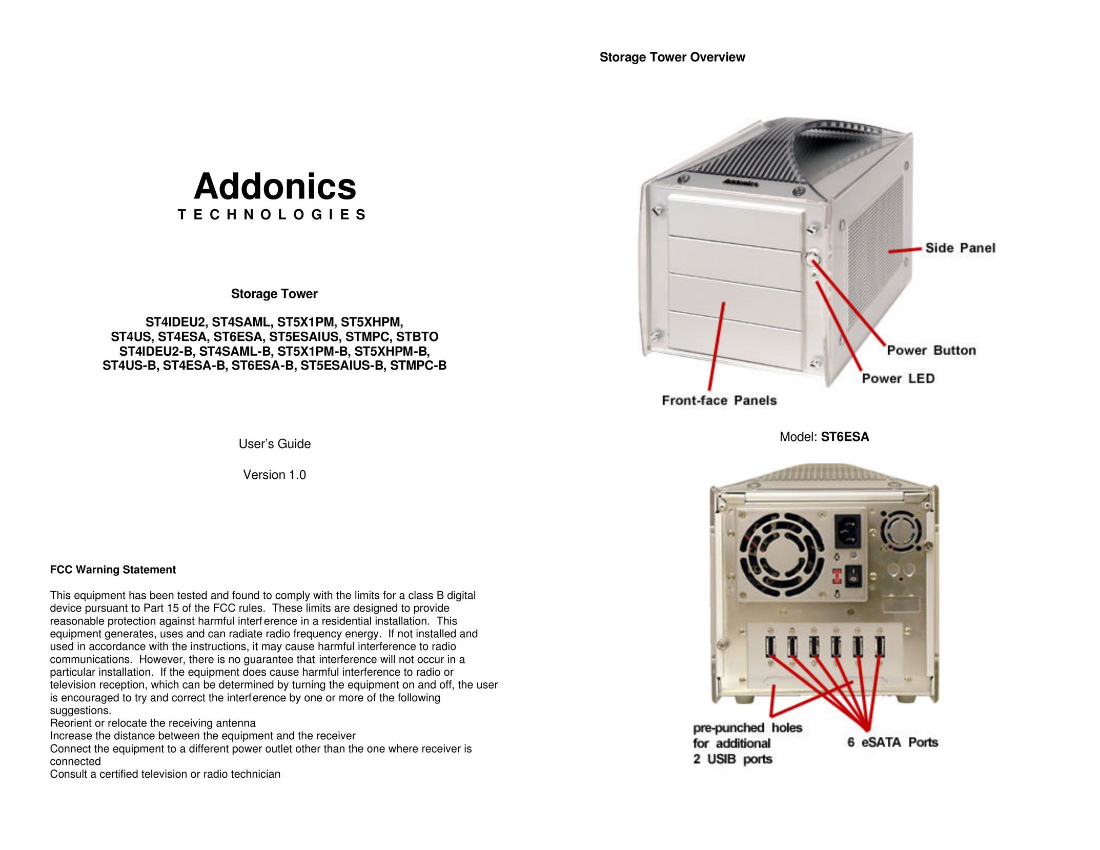 Addonics Technologies ST4ESA Portable Media Storage User Manual