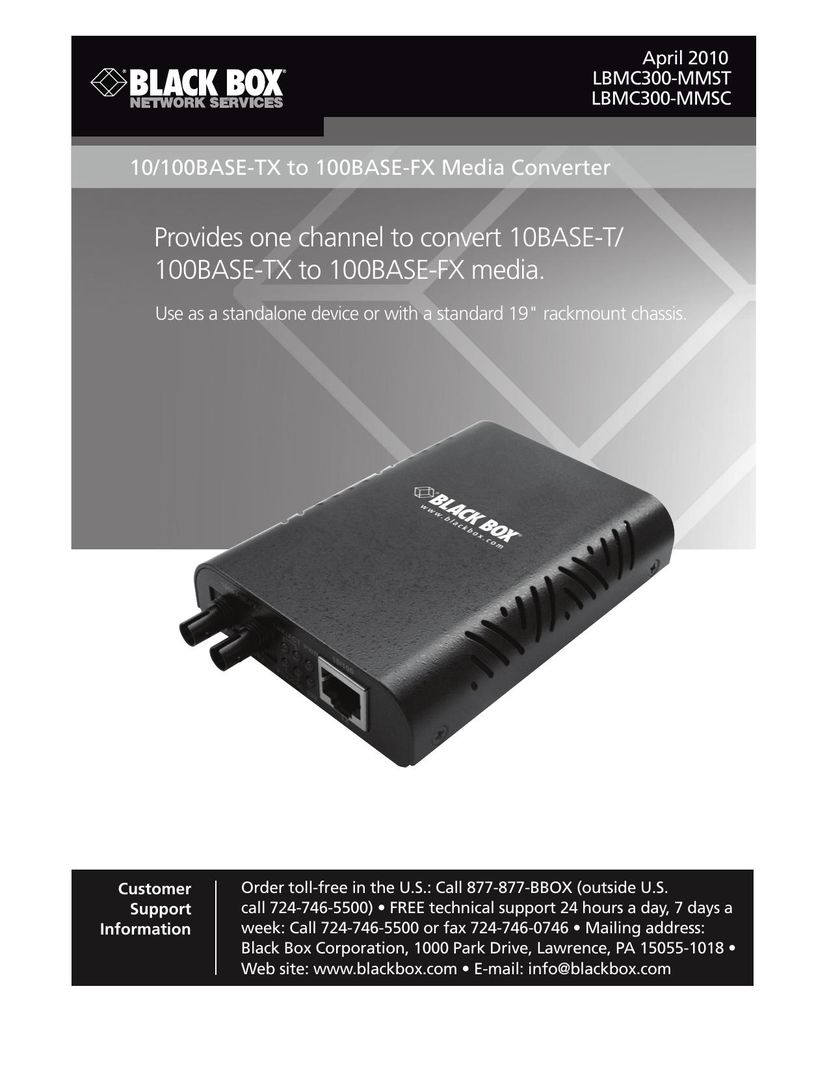 Black Box 10/100BASE-TX to 100BASE-FX Media Converter Portable Media Storage User Manual