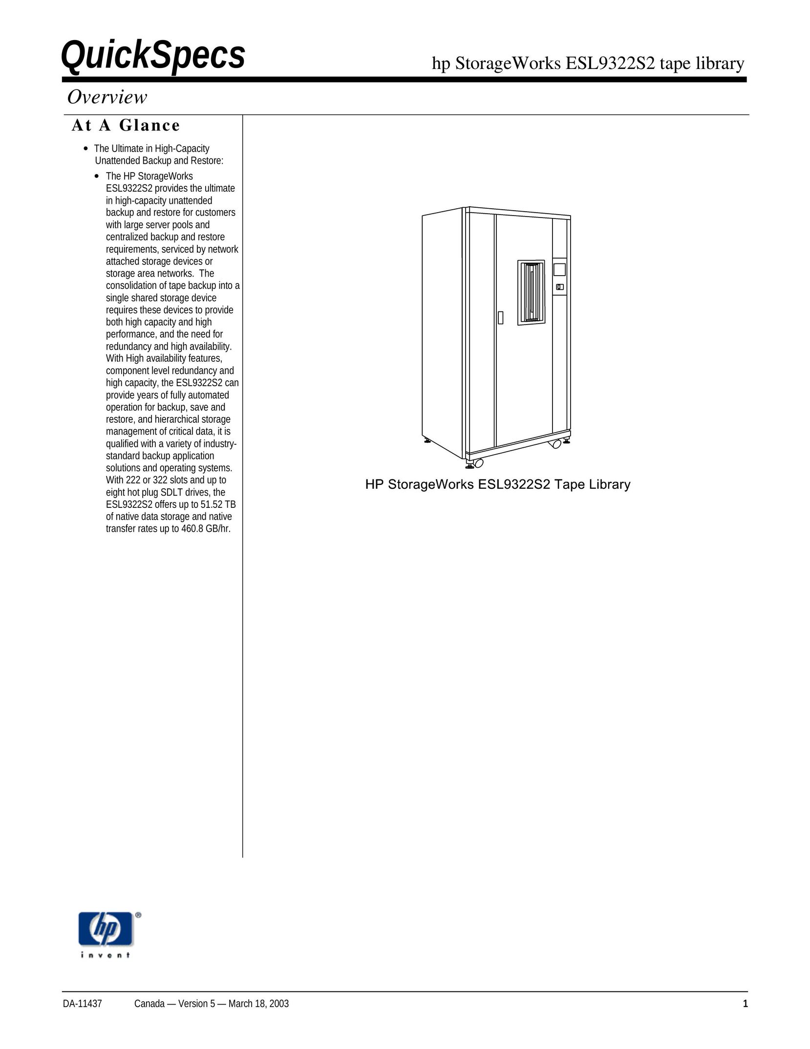 HP (Hewlett-Packard) ESL9322S2 Portable Media Storage User Manual