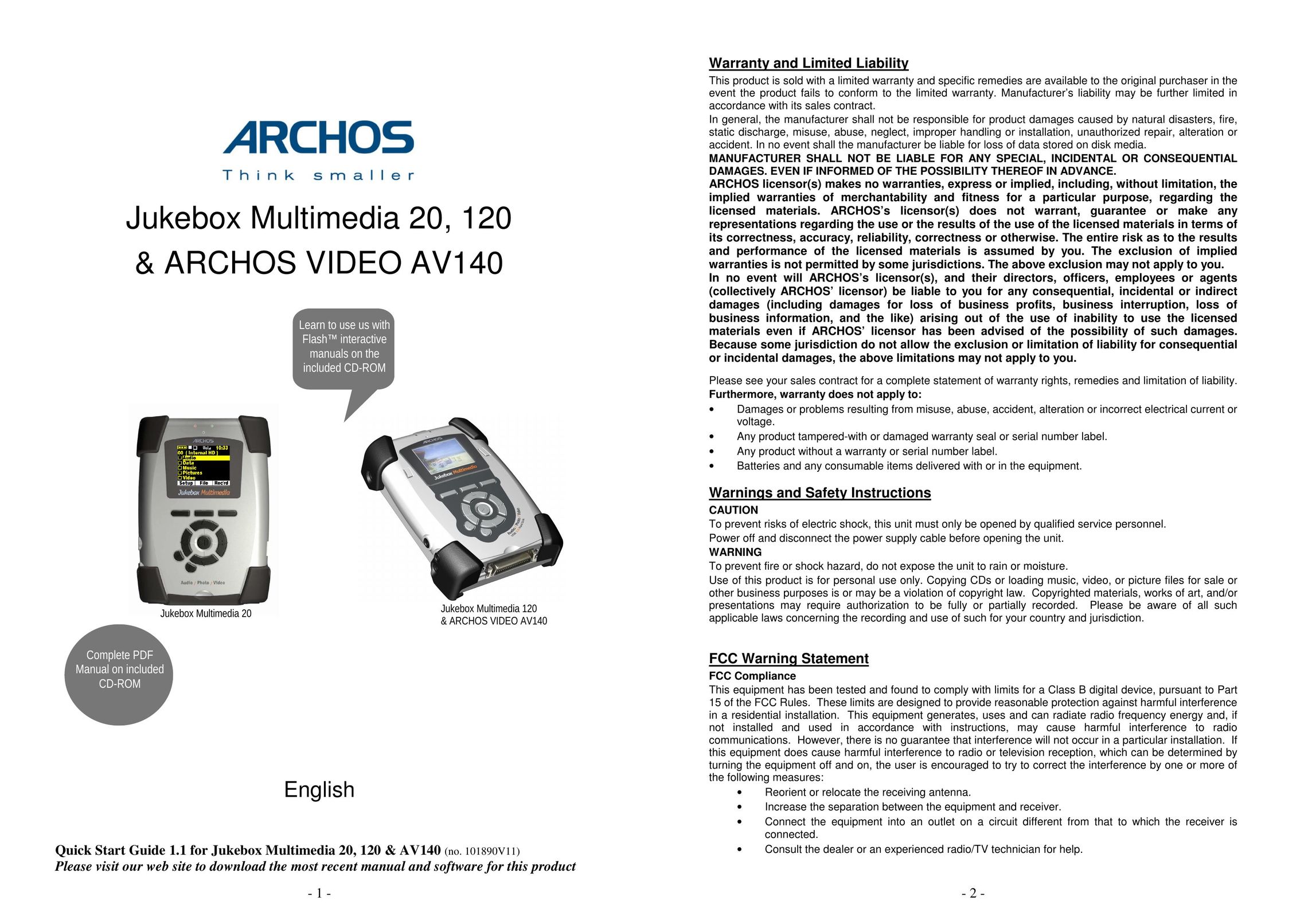Archos AV140 Portable Multimedia Player User Manual