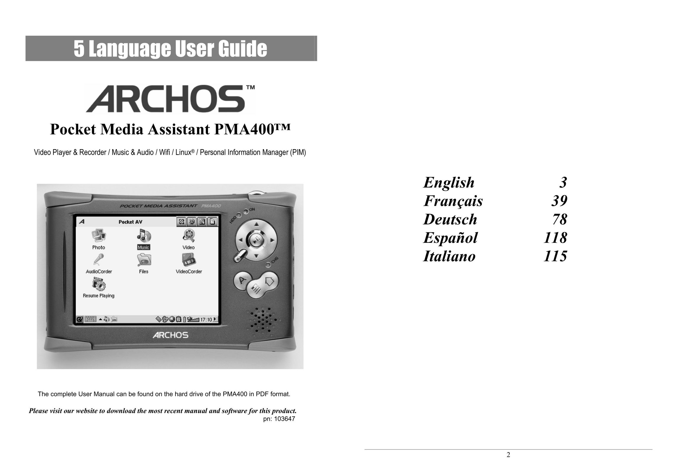 Archos PMA400TM Portable Multimedia Player User Manual