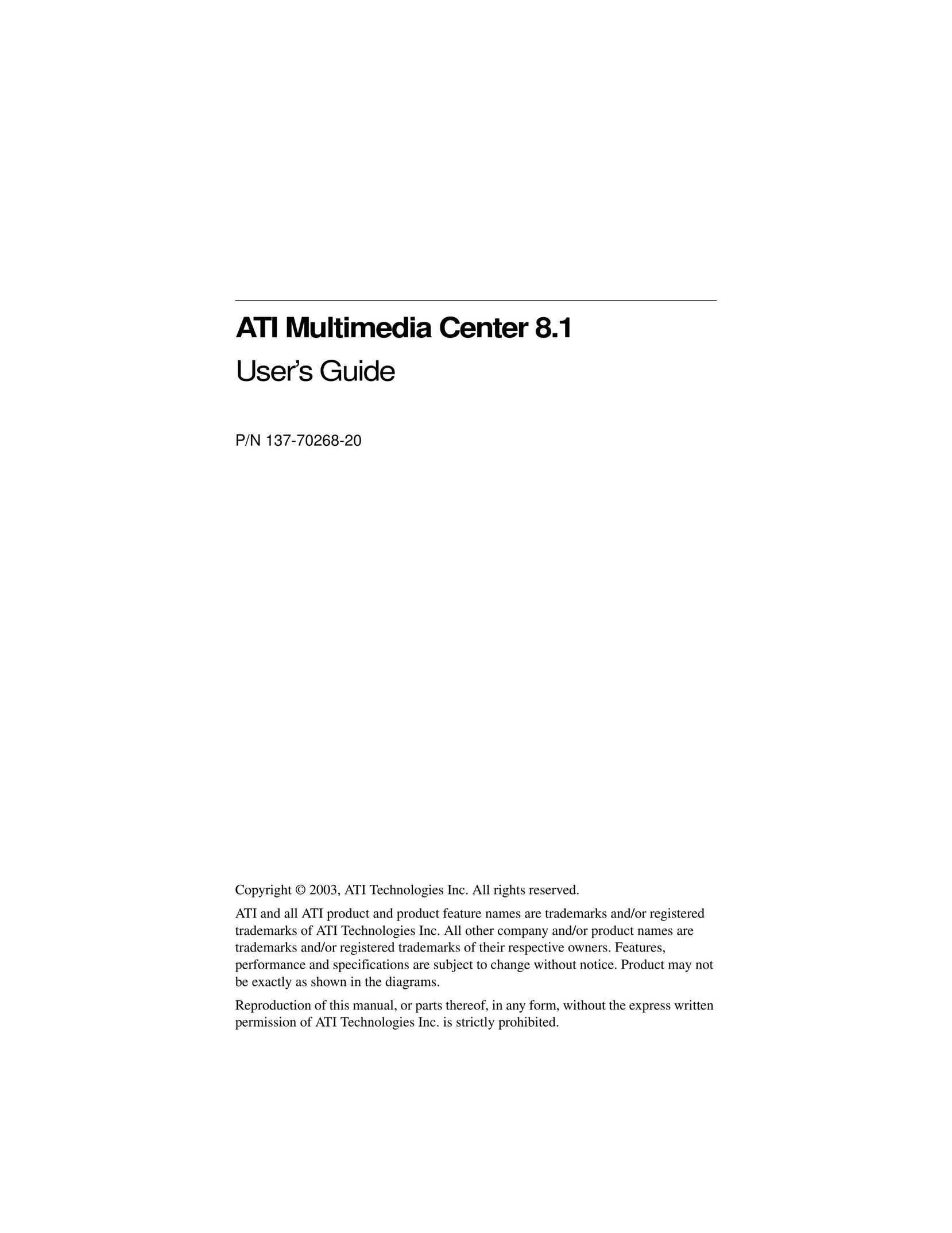 ATI Technologies P/N 137-70268-20 Portable Multimedia Player User Manual