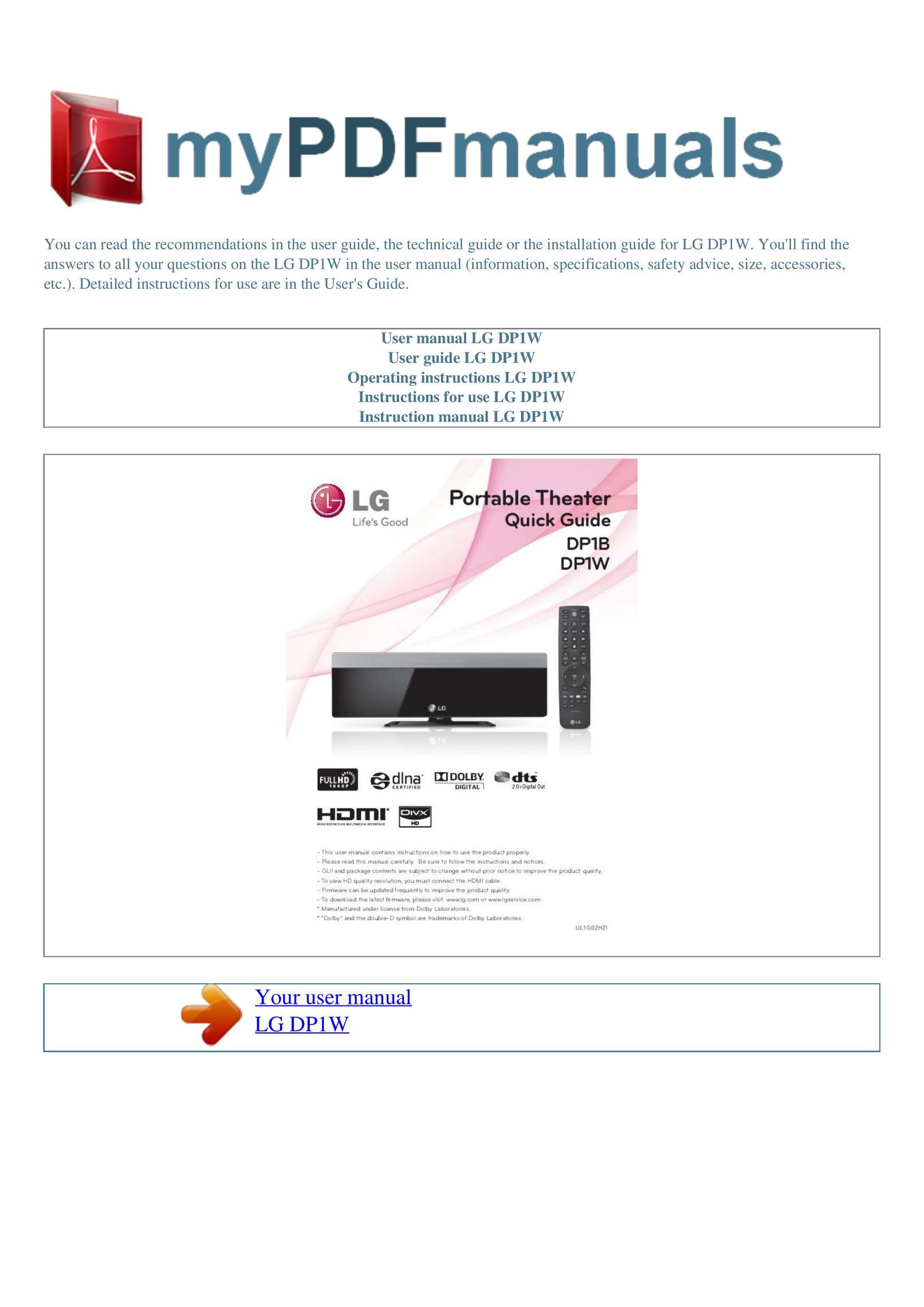 LG Electronics DP1W Portable Multimedia Player User Manual