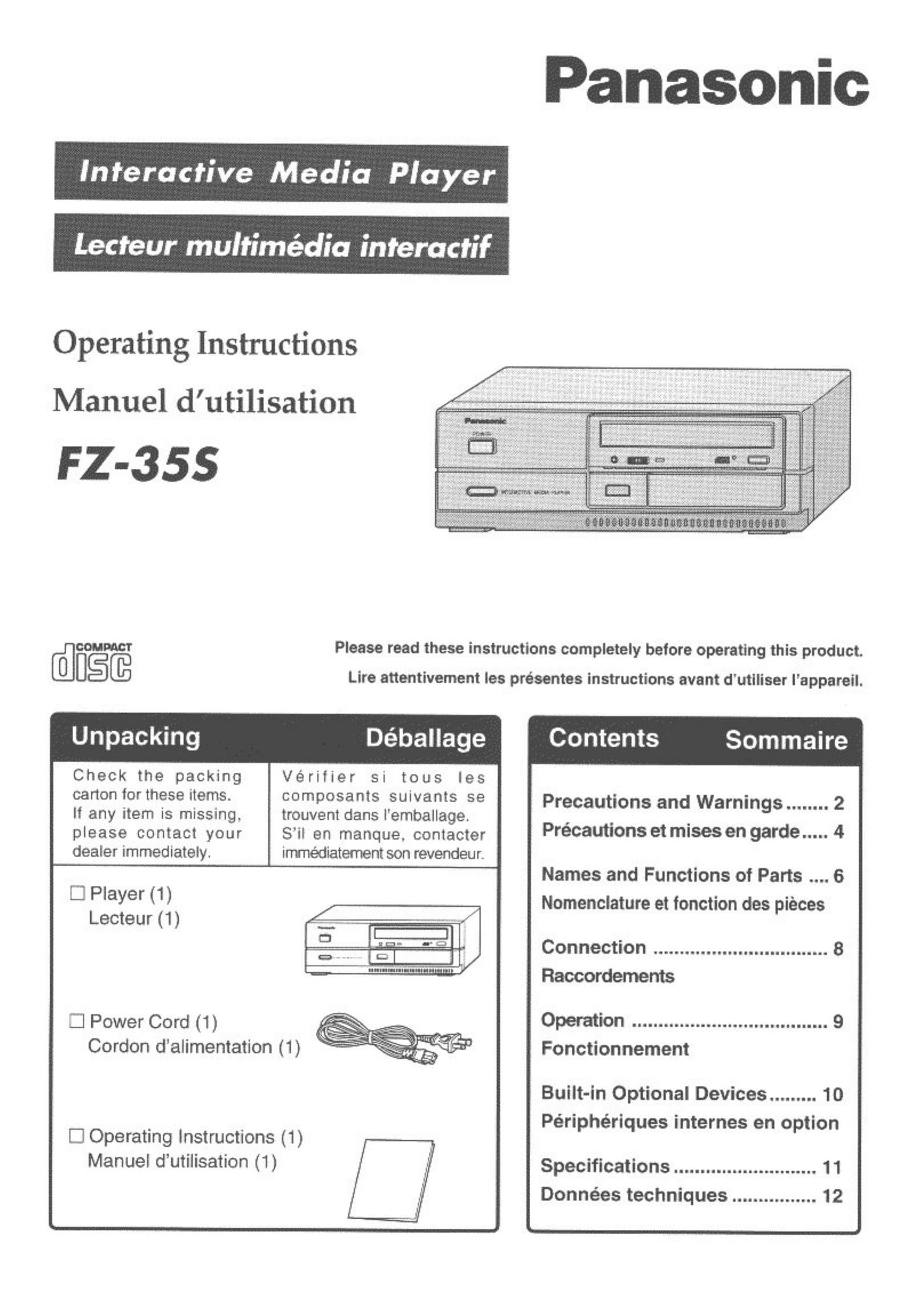 Panasonic FZ-35S Portable Multimedia Player User Manual