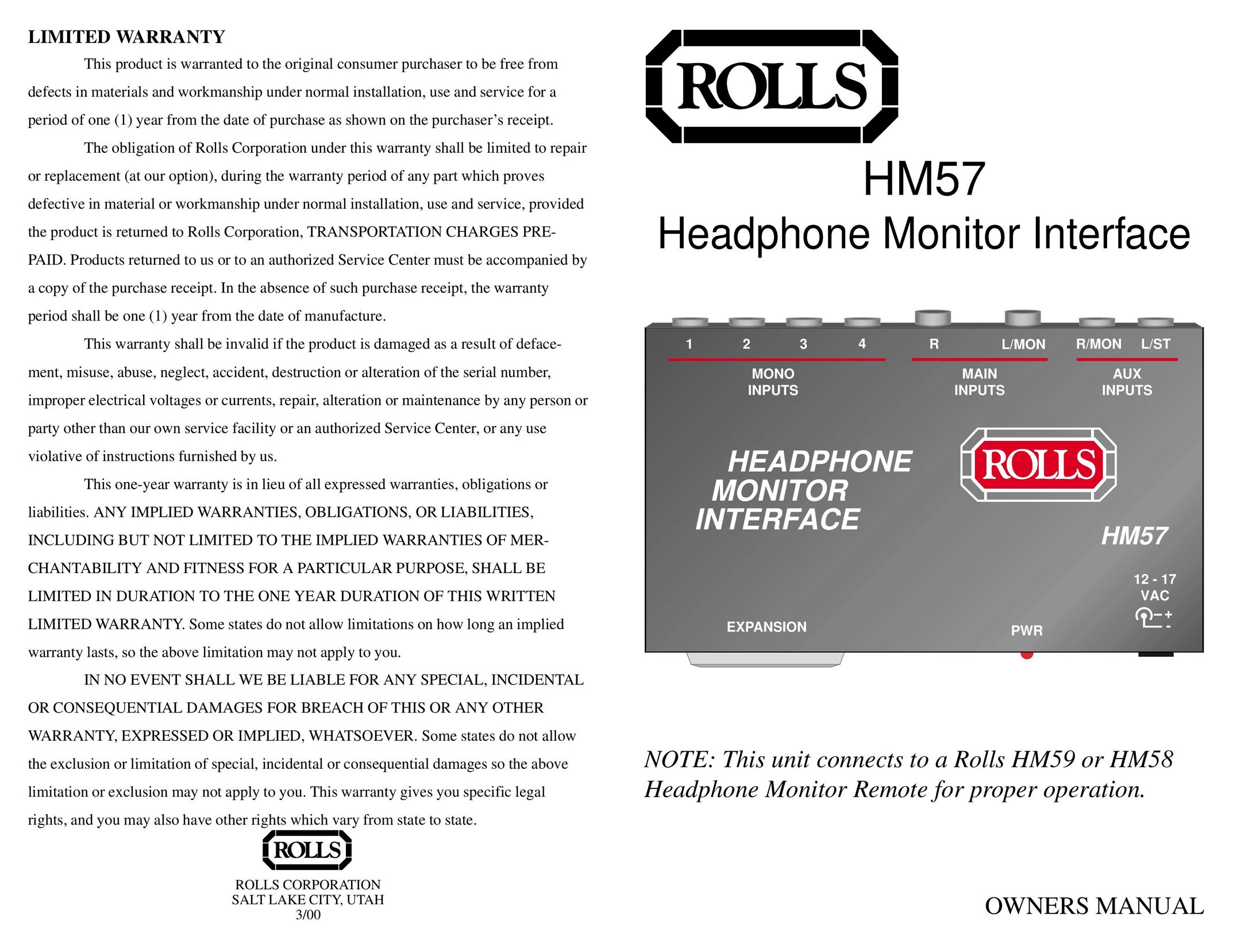 Rolls HM57 Portable Multimedia Player User Manual