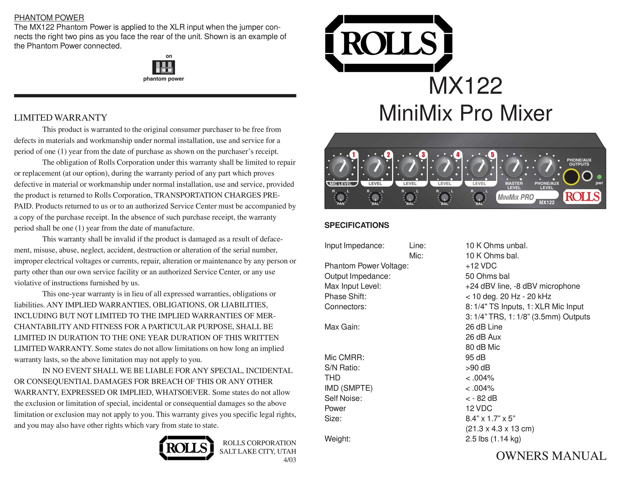 Rolls MX122 Portable Multimedia Player User Manual