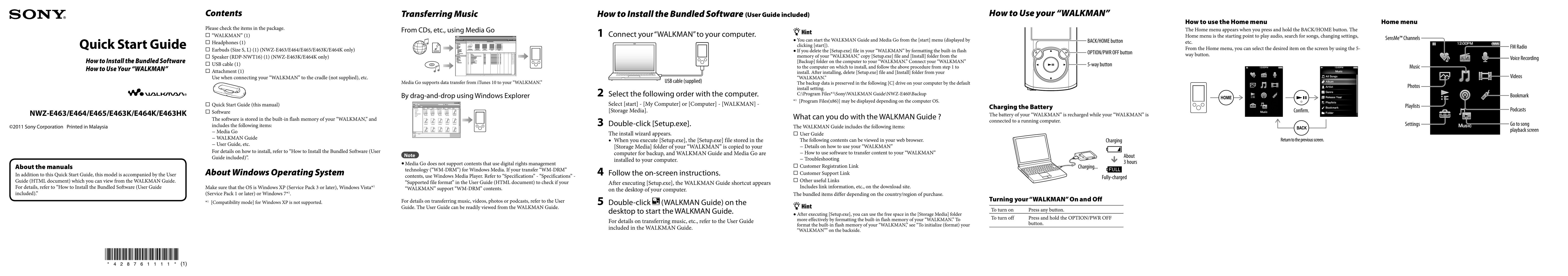 Sony NWZ-E463K Portable Multimedia Player User Manual