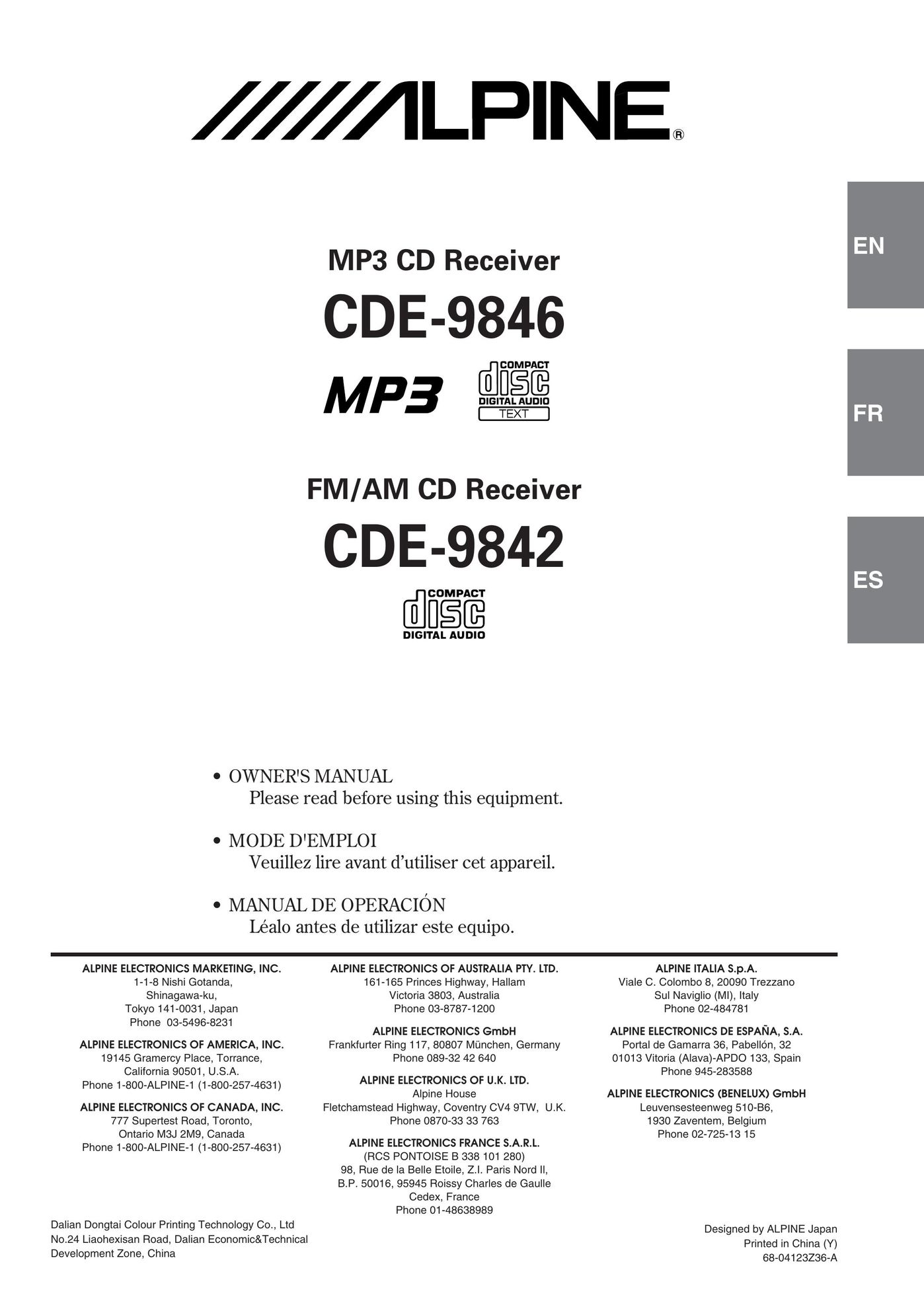 Alpine CDE-9846 Portable Radio User Manual