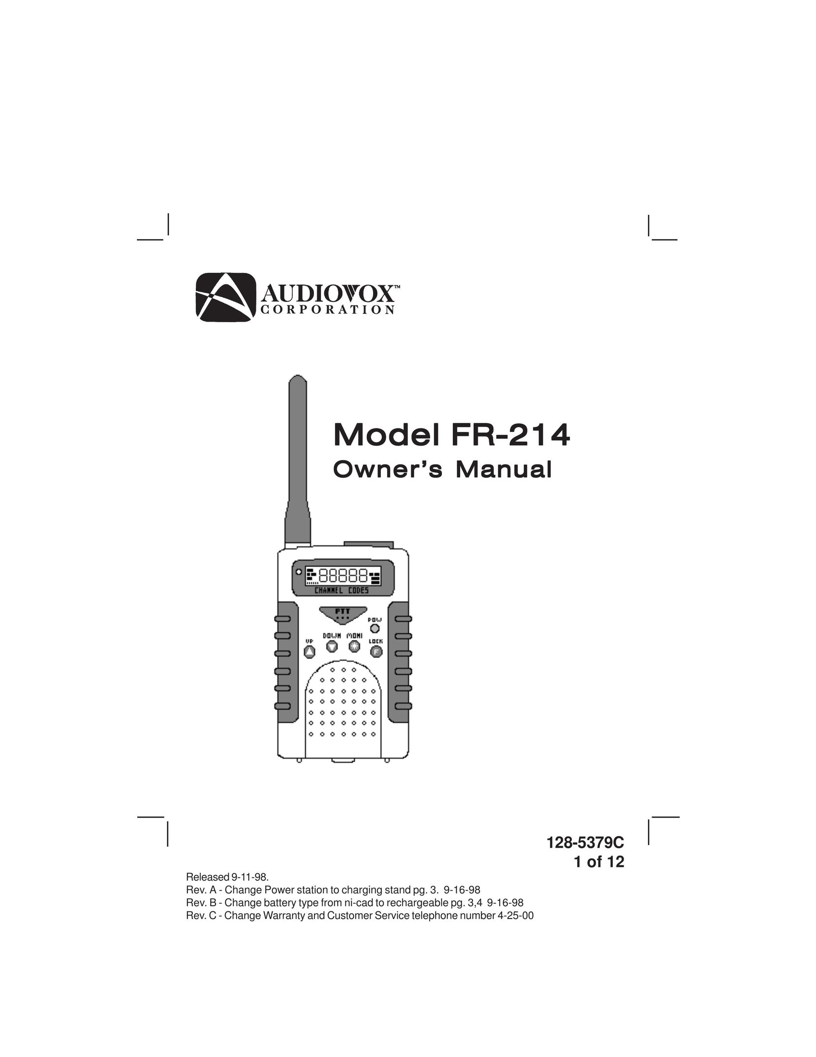 Audiovox FR-214 Portable Radio User Manual