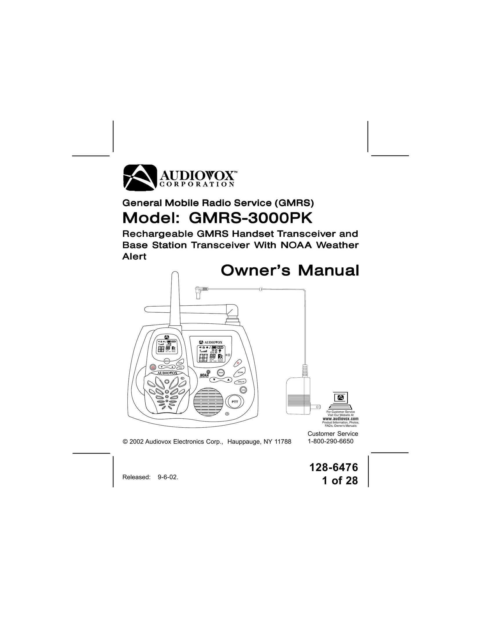 Audiovox GMRS-3000PK Portable Radio User Manual