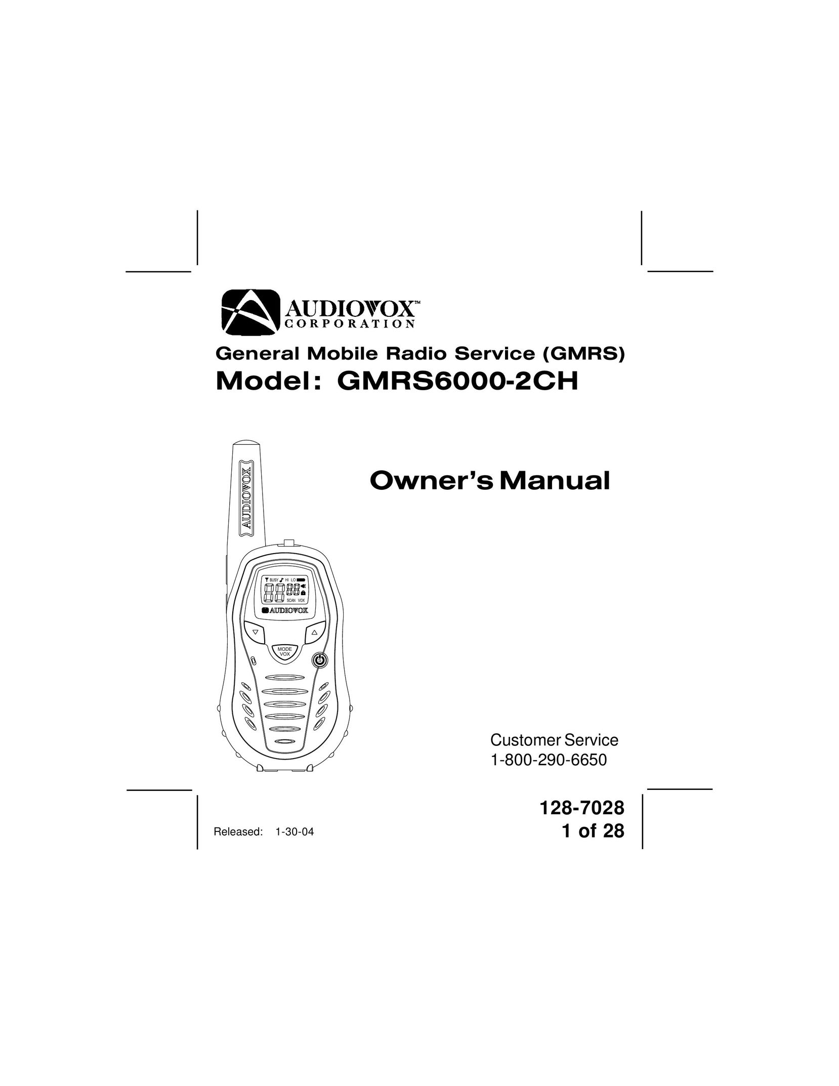 Audiovox GMRS6000-2CH Portable Radio User Manual