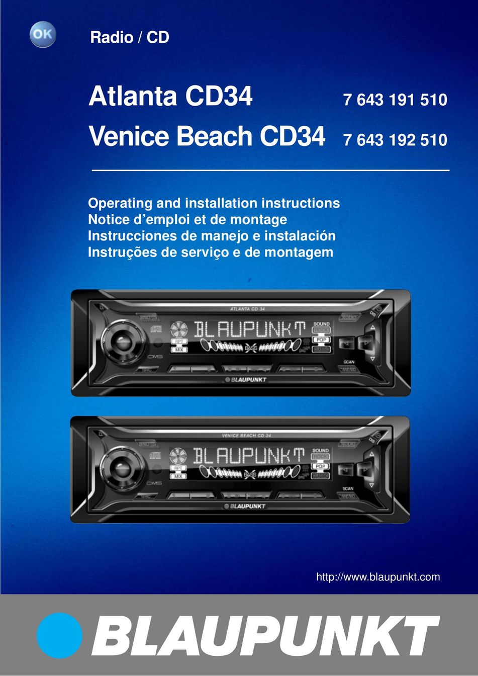 Blaupunkt Atlanta CD34, Venice Beach CD34 Portable Radio User Manual