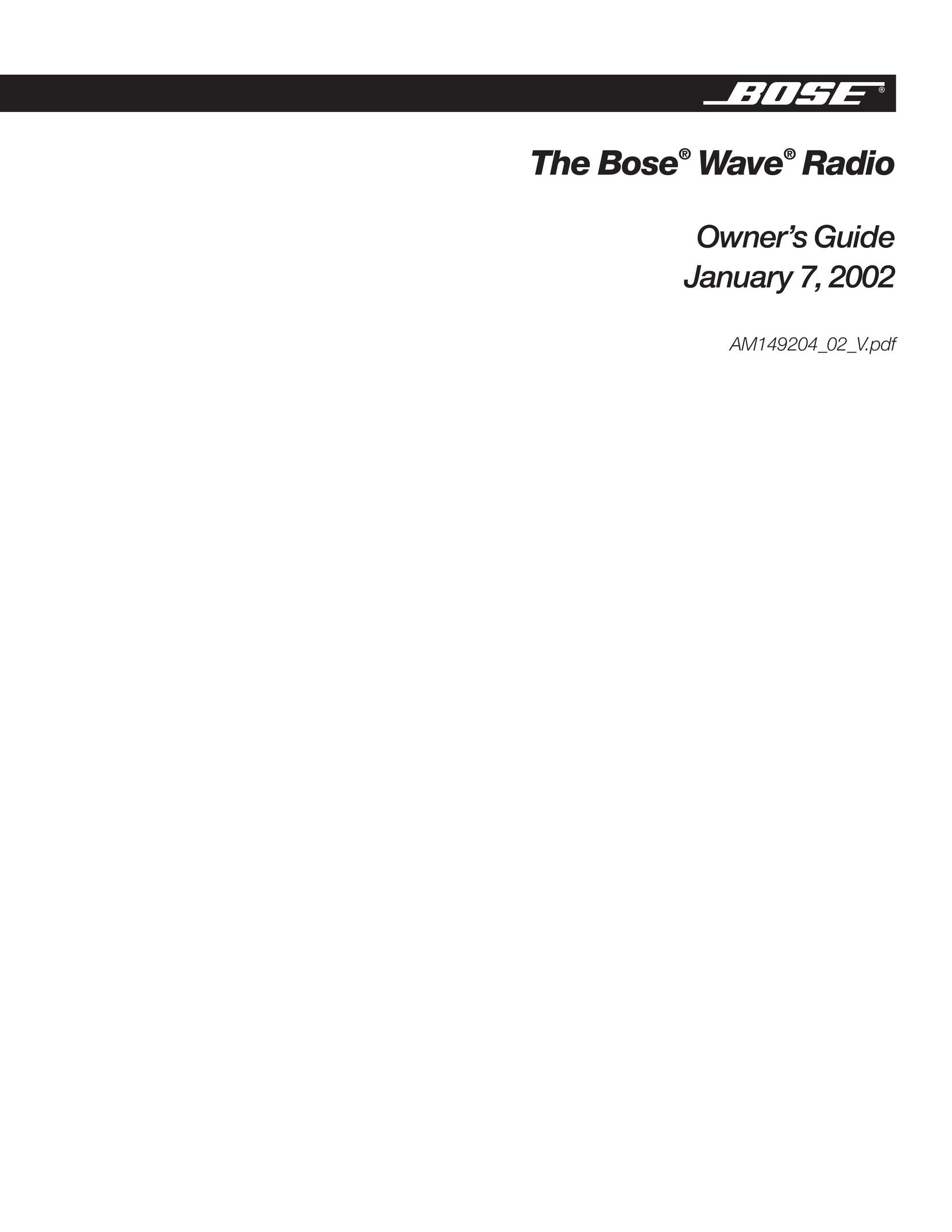 Bose Wave Radio Portable Radio User Manual