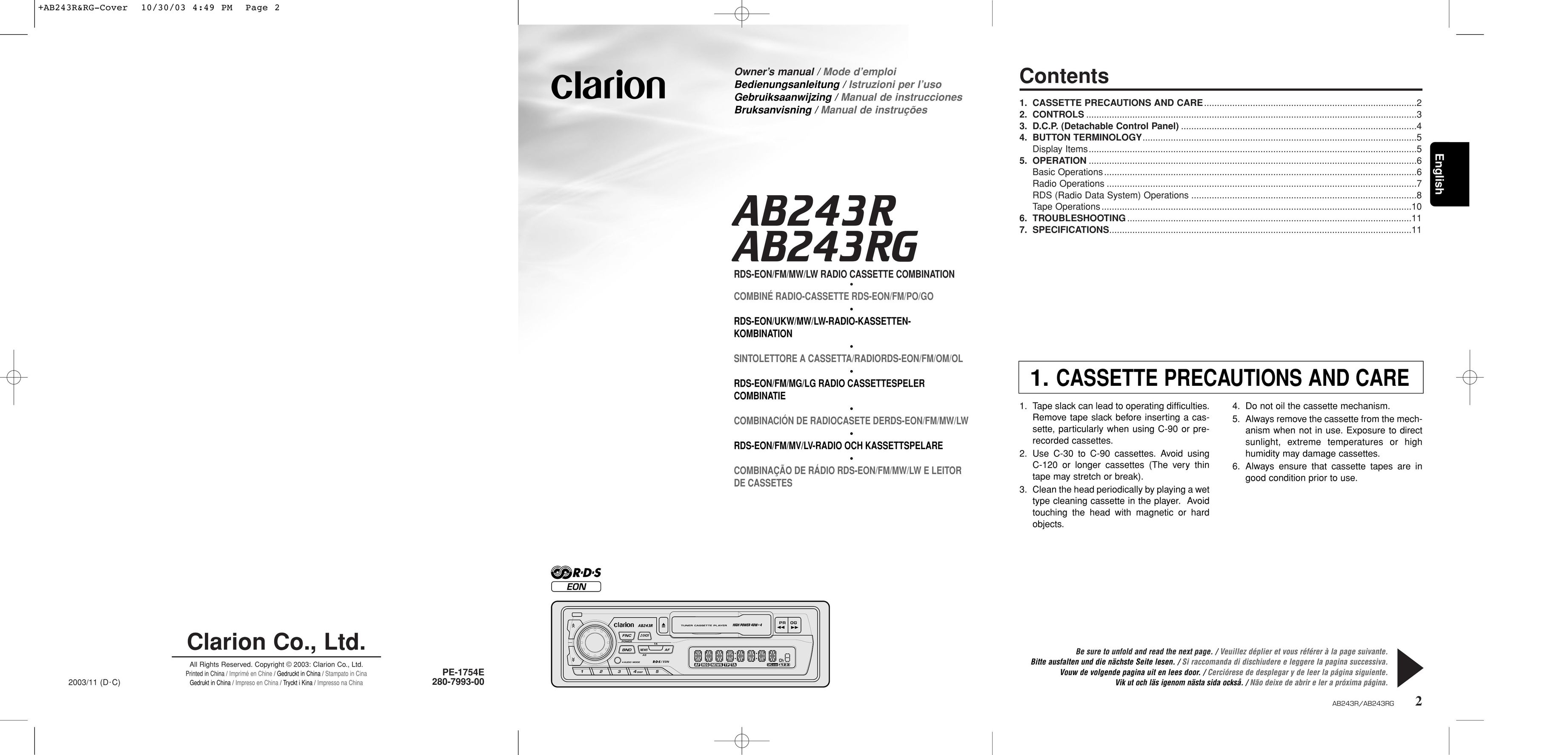 Clarion AB243R AB243RG Portable Radio User Manual