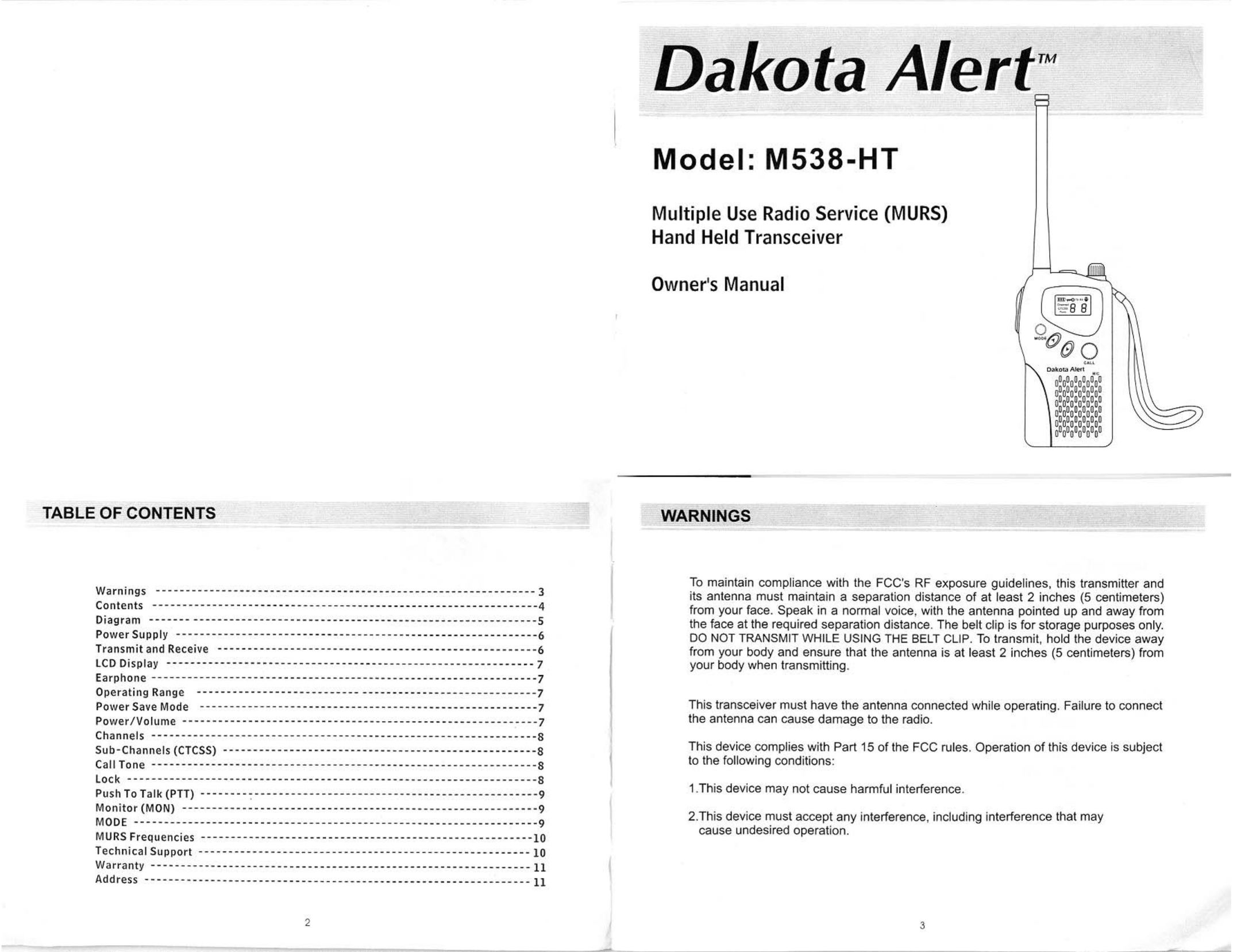 Dakota Alert M538-HT Portable Radio User Manual