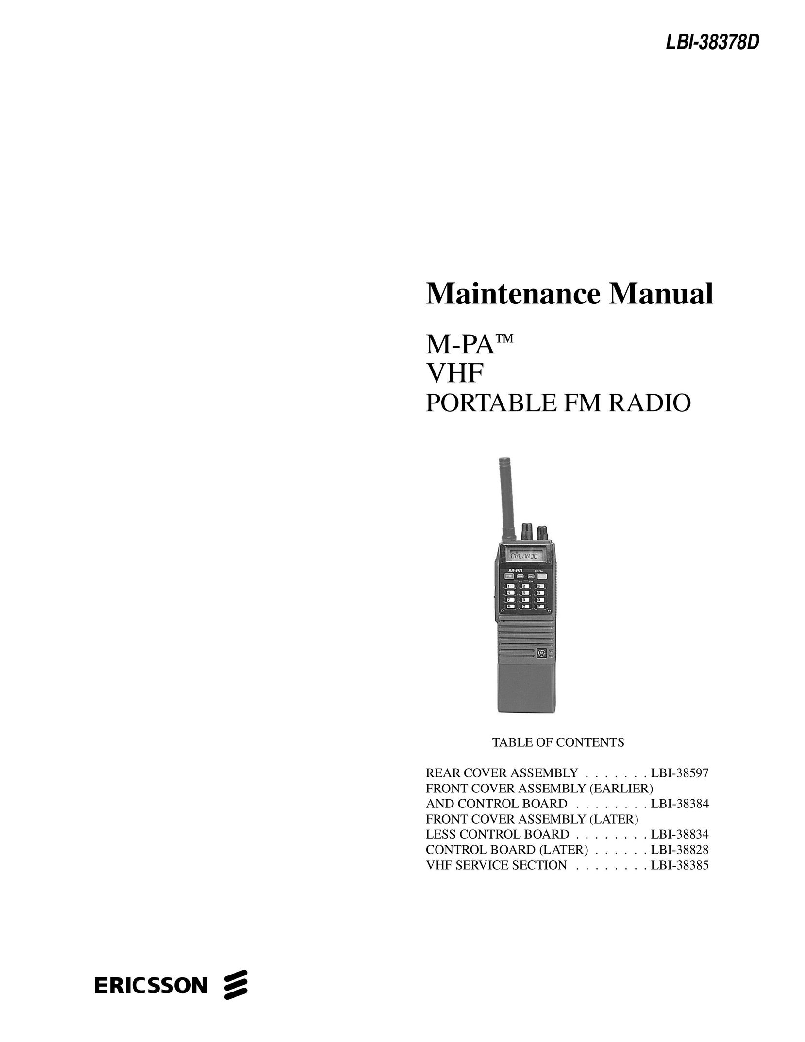 Ericsson LBI-38378D Portable Radio User Manual