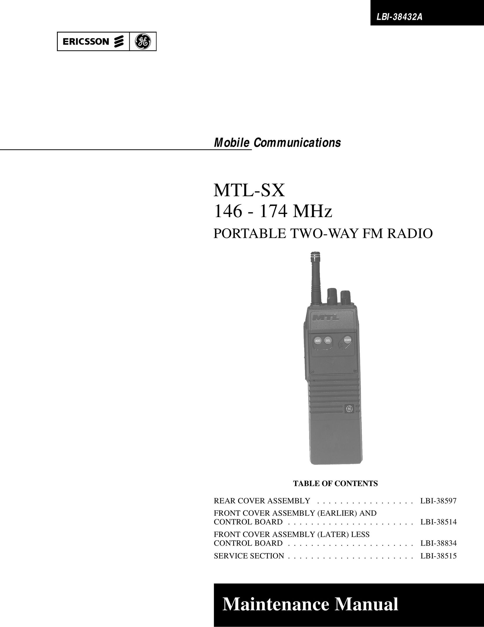 Ericsson MTL-SX Portable Radio User Manual