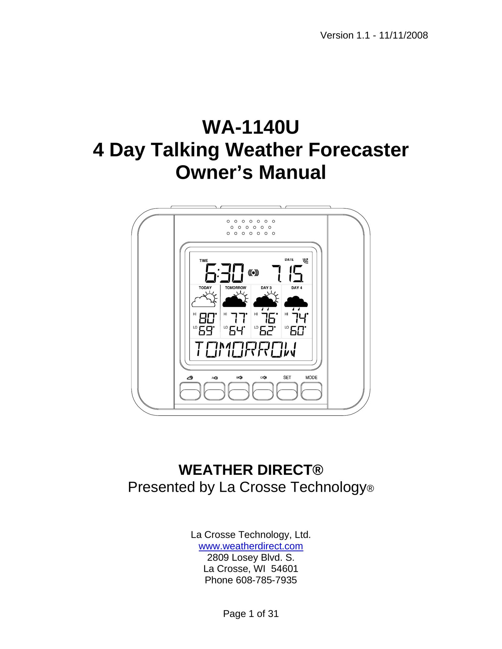 La Crosse Technology WA-1140U Portable Radio User Manual