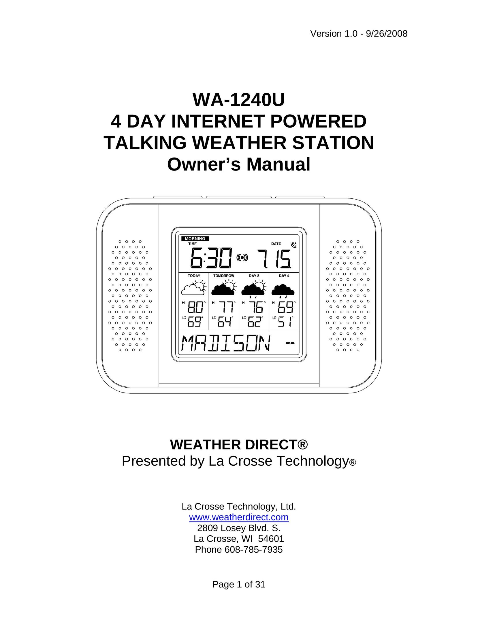 La Crosse Technology WA-1240U Portable Radio User Manual