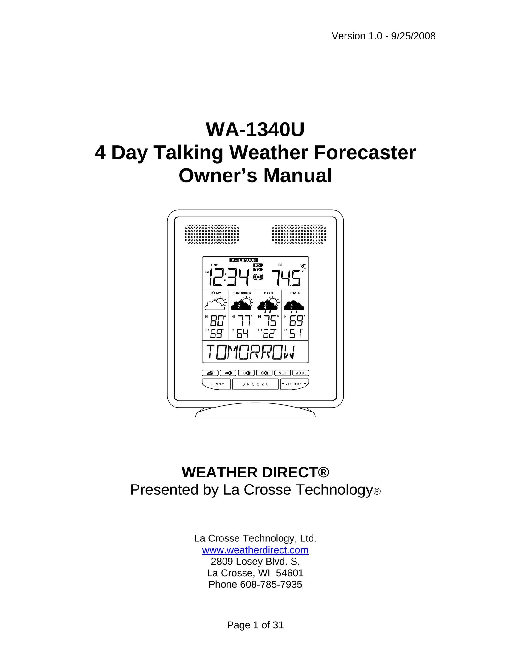 La Crosse Technology WA-1340U Portable Radio User Manual