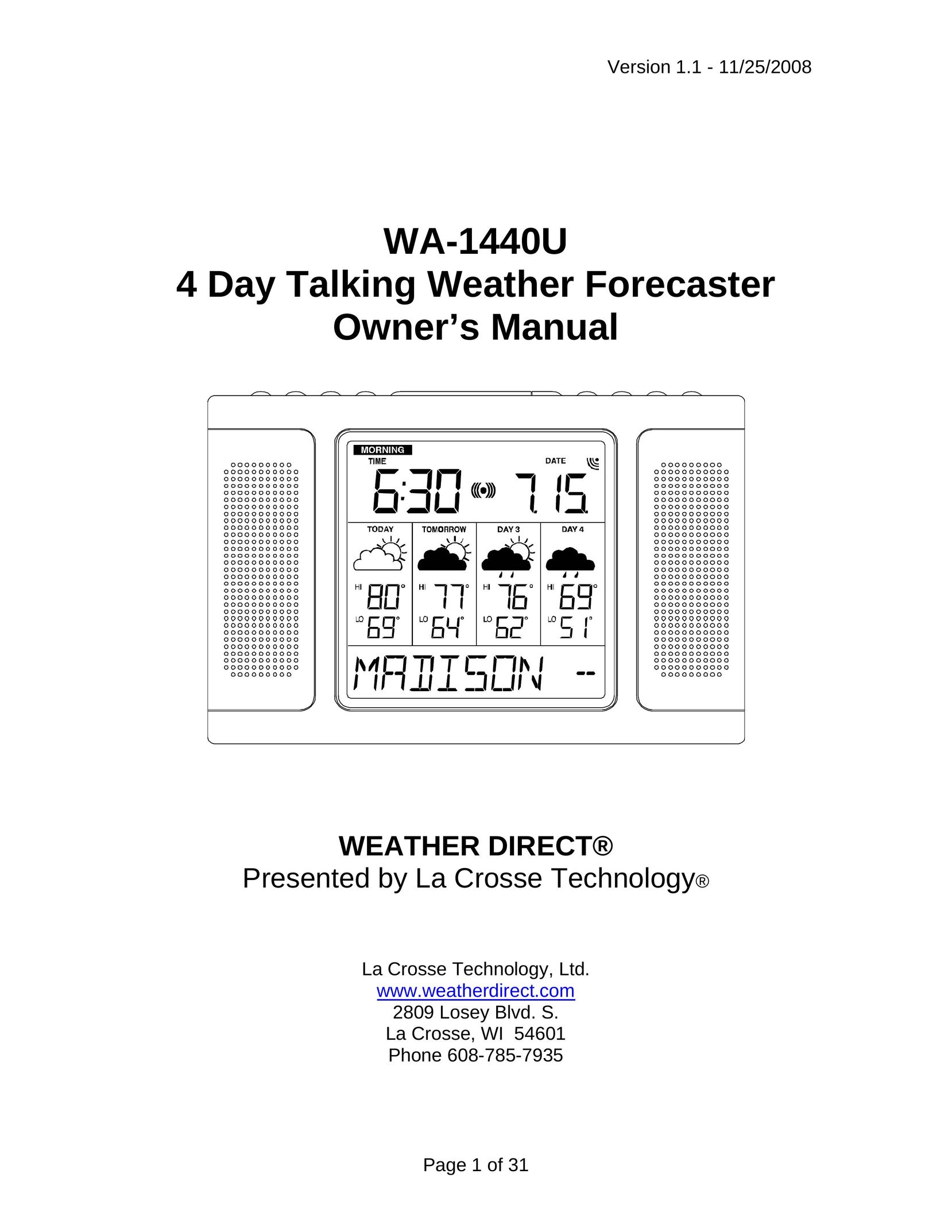 La Crosse Technology WA-1440U Portable Radio User Manual