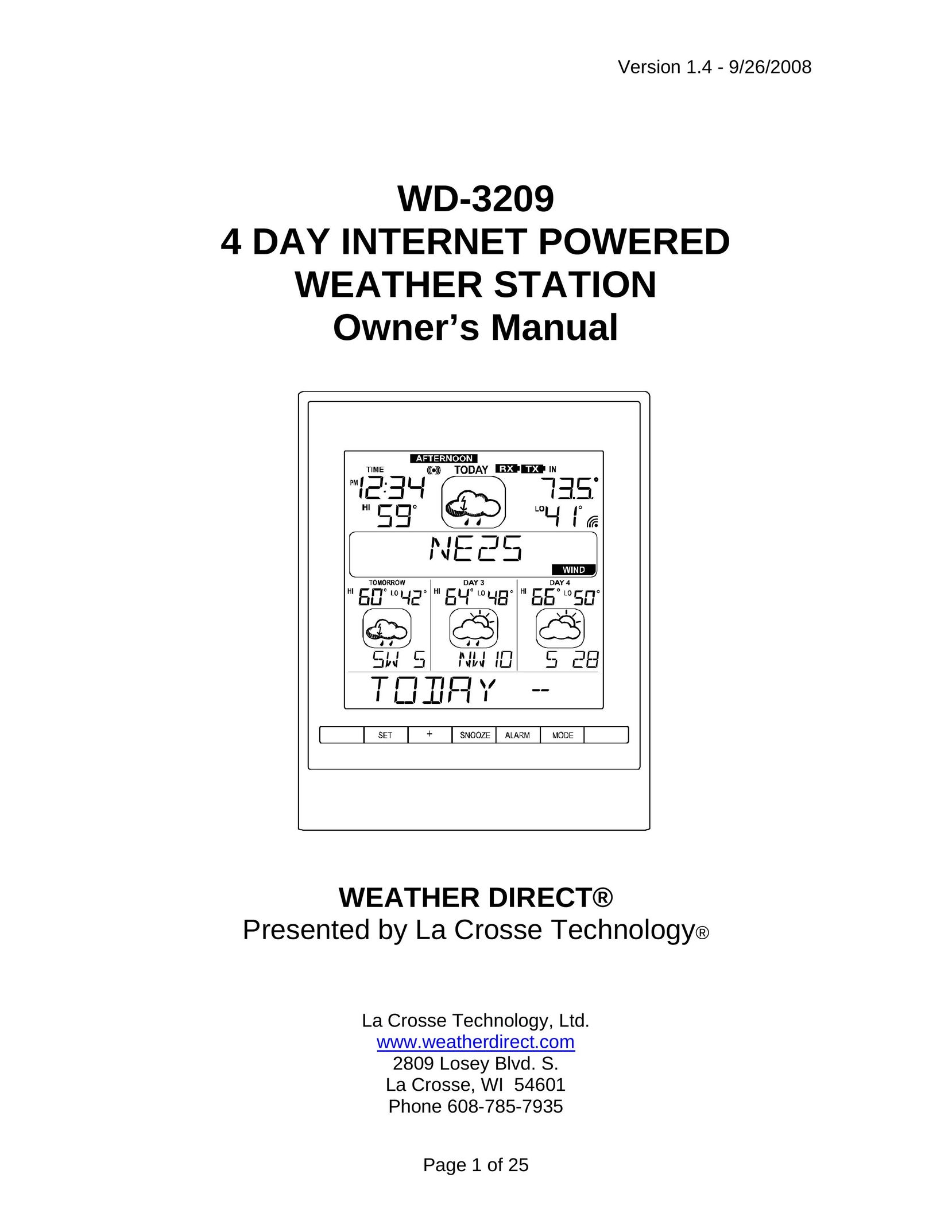 La Crosse Technology WD-3209 Portable Radio User Manual