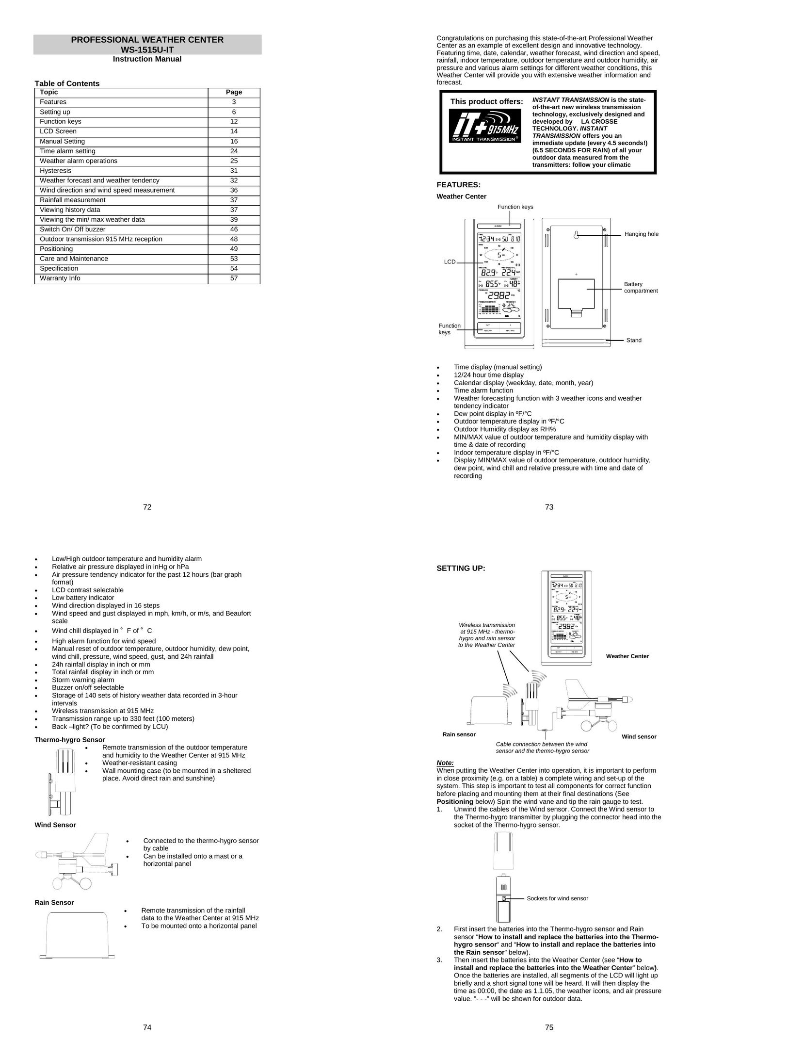 La Crosse Technology WS-1515U-IT Portable Radio User Manual