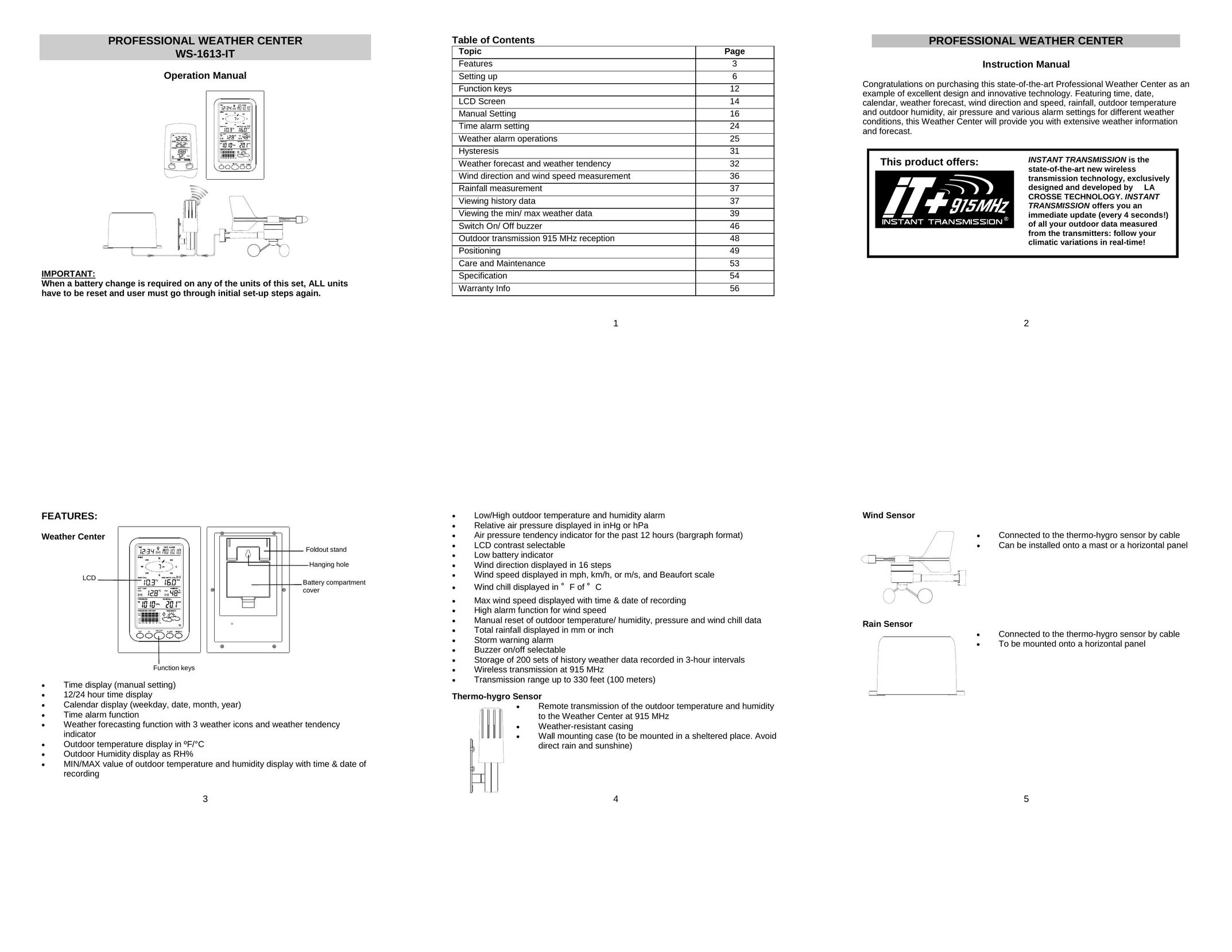 La Crosse Technology WS-1613-IT Portable Radio User Manual
