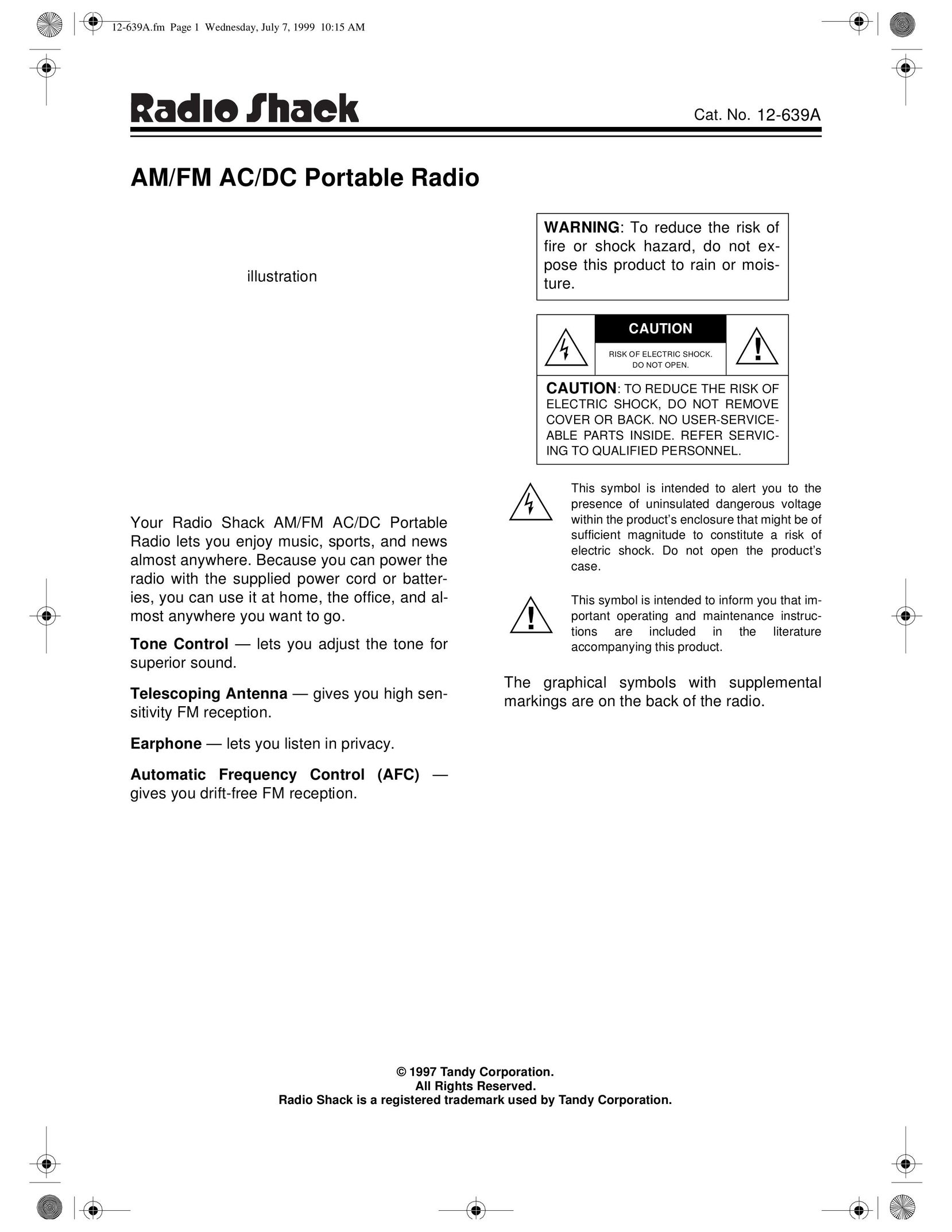 Radio Shack 12-639A Portable Radio User Manual