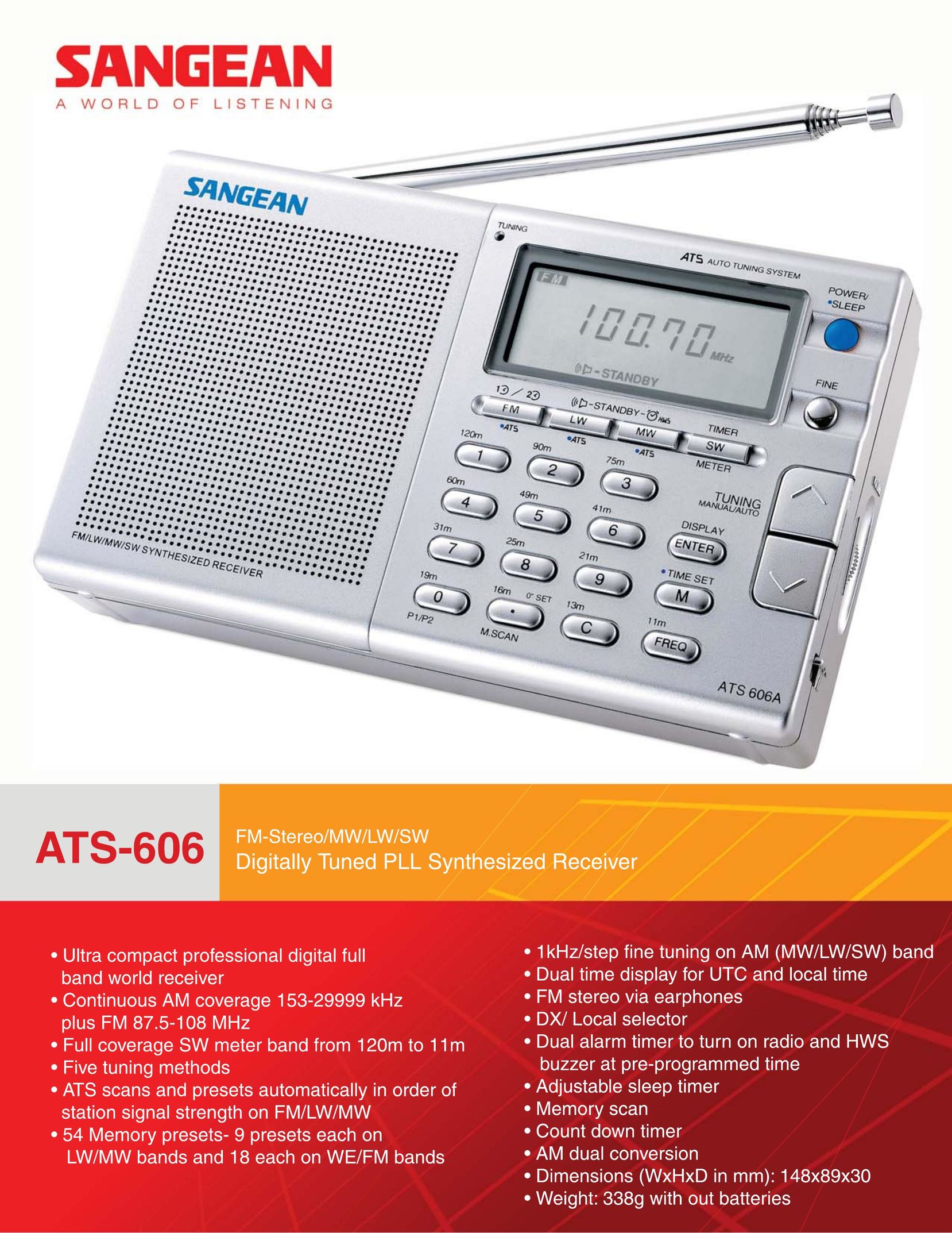 Sangean Electronics ATS-606 Portable Radio User Manual