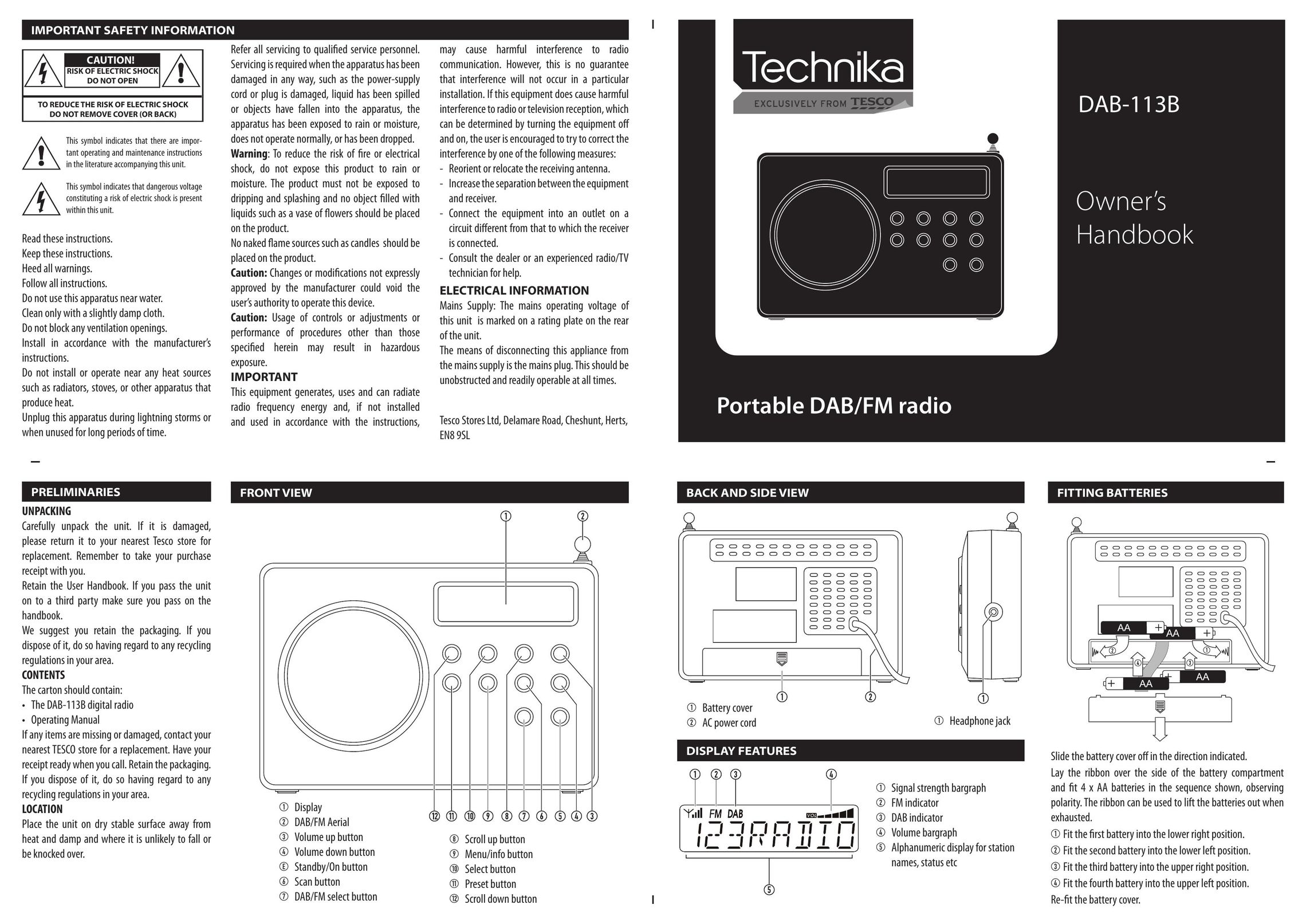 Technika DAB-113B Portable Radio User Manual