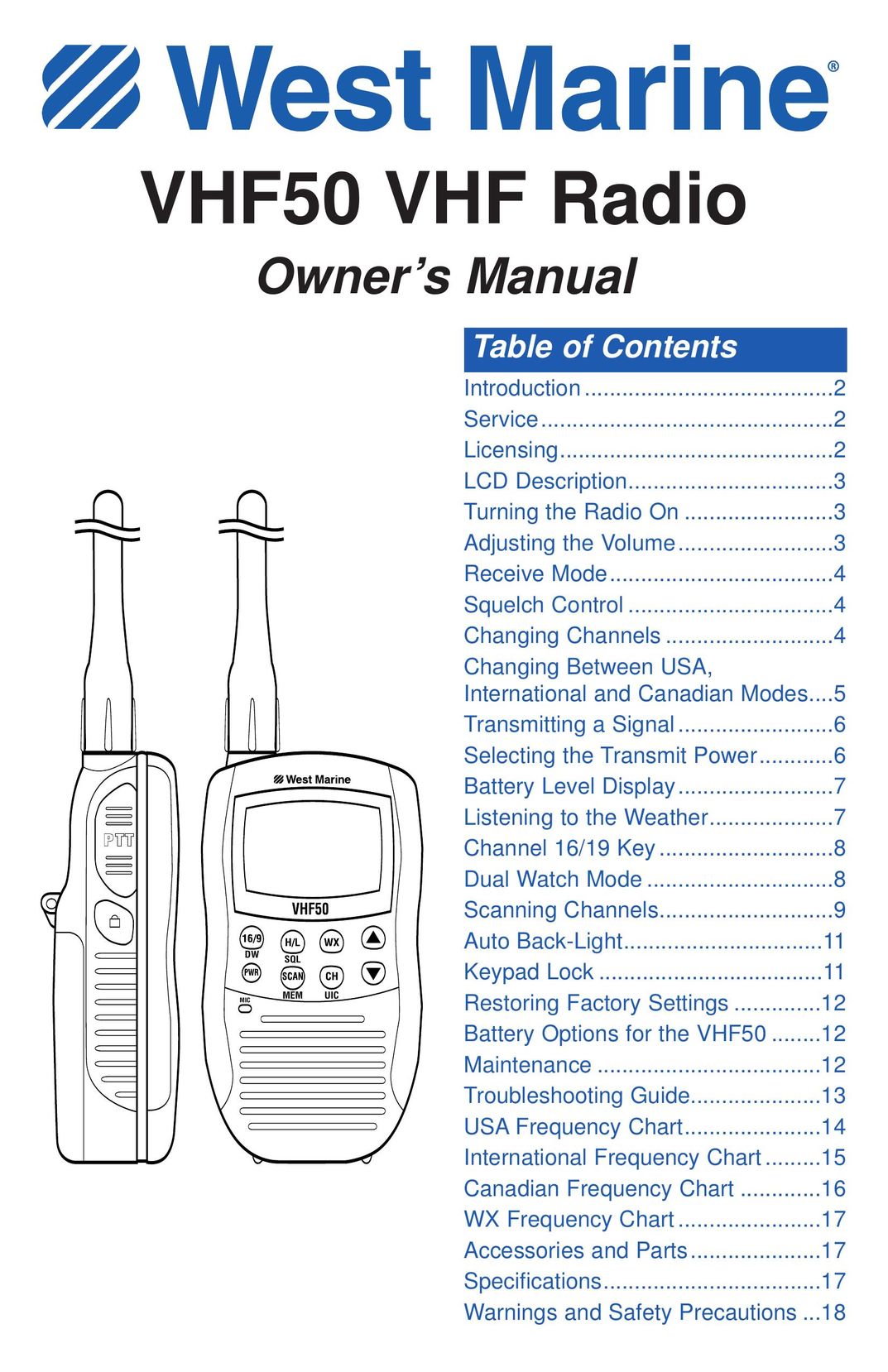 West Marine VHF50 Portable Radio User Manual