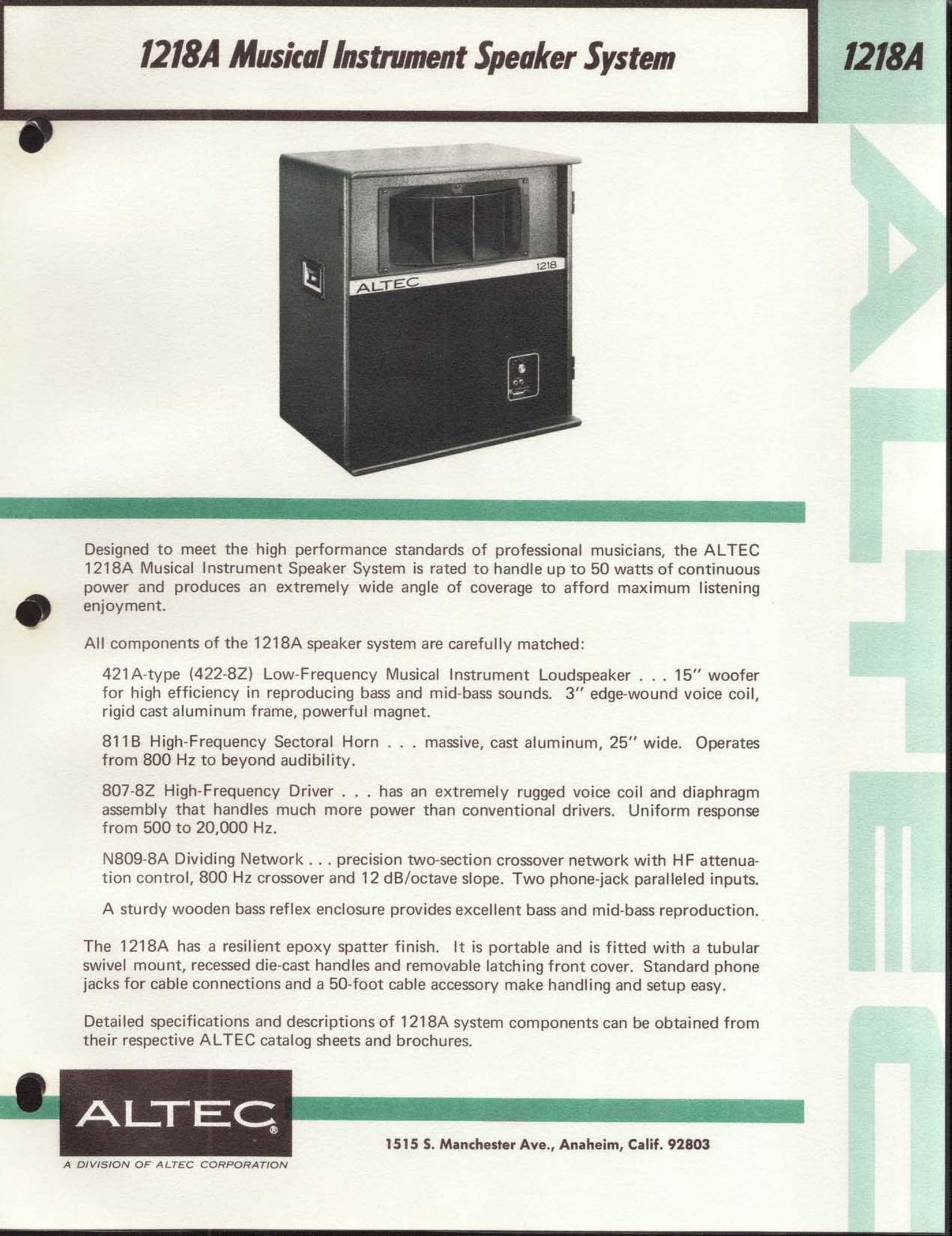 Altec Lansing 1218A Portable Speaker User Manual