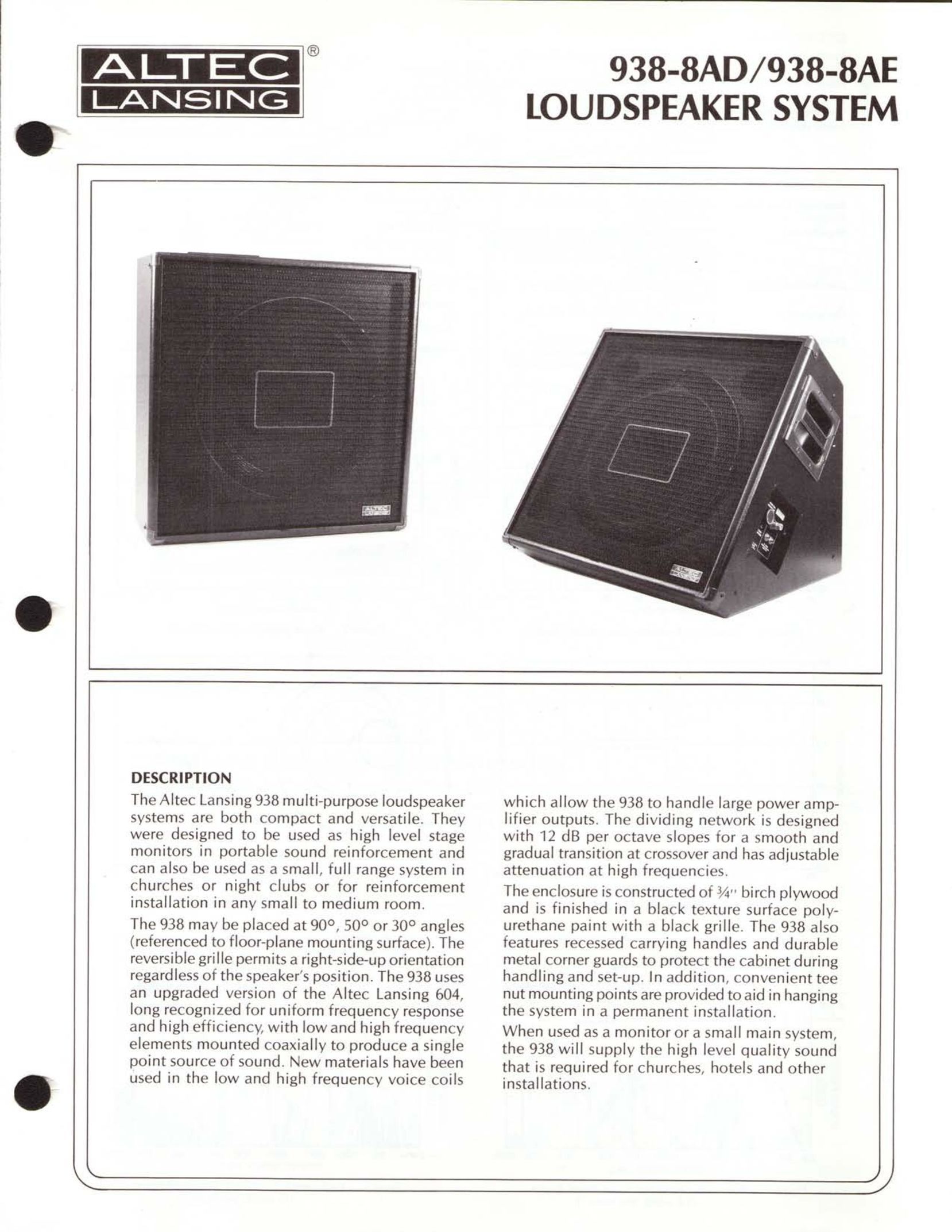Altec Lansing 938-8AD Portable Speaker User Manual