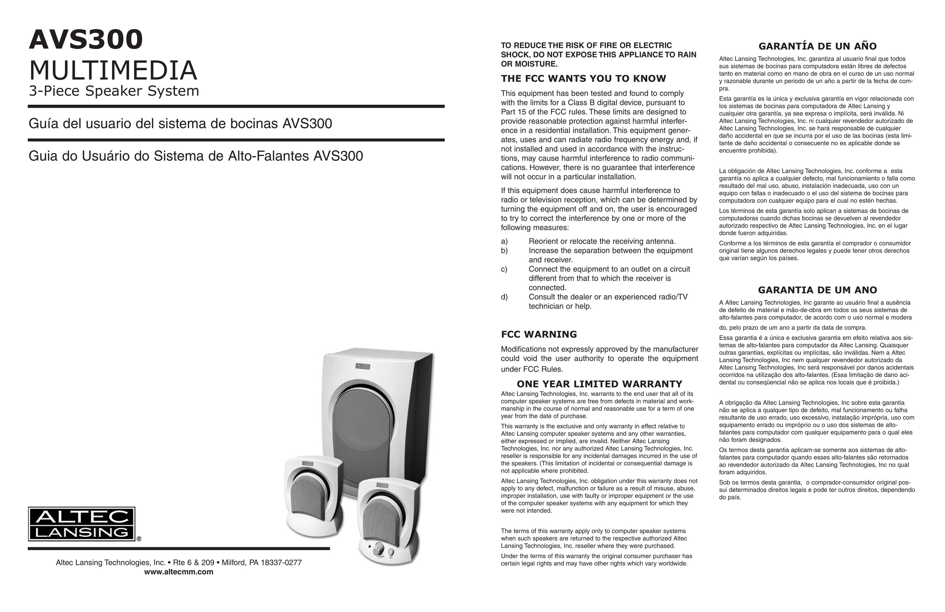 Altec Lansing AVS300 Portable Speaker User Manual