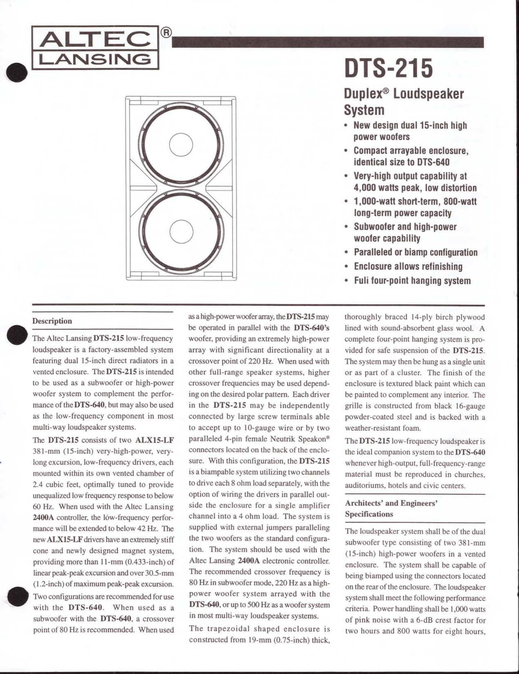 Altec Lansing DTS-215 Portable Speaker User Manual