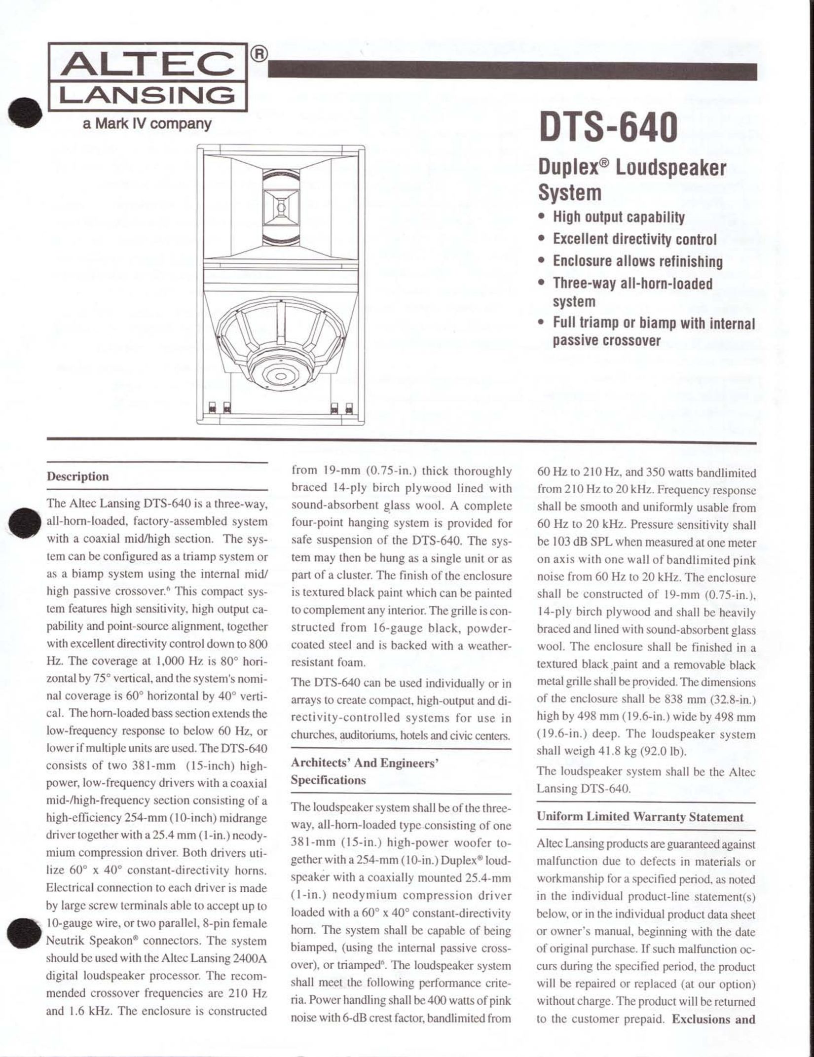 Altec Lansing DTS-640 Portable Speaker User Manual