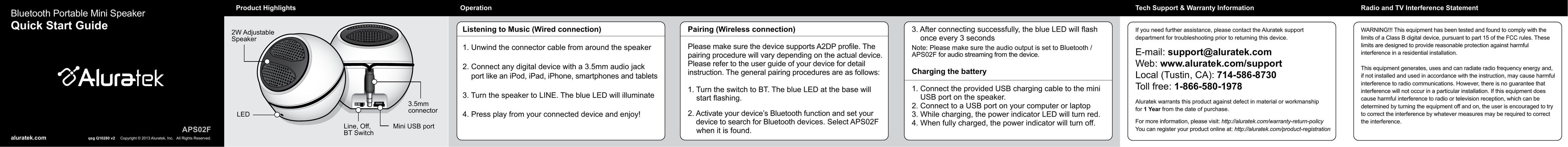 Aluratek APS02F Portable Speaker User Manual