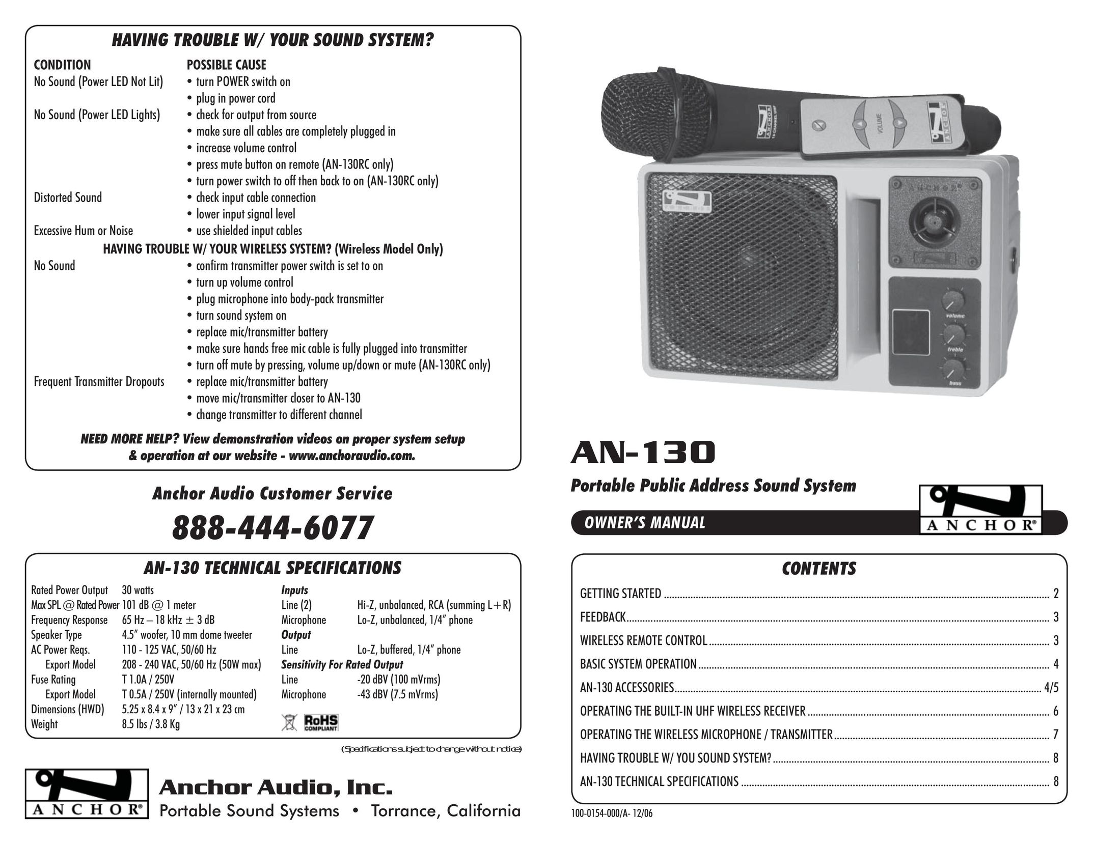Anchor Audio AN-130 Portable Speaker User Manual