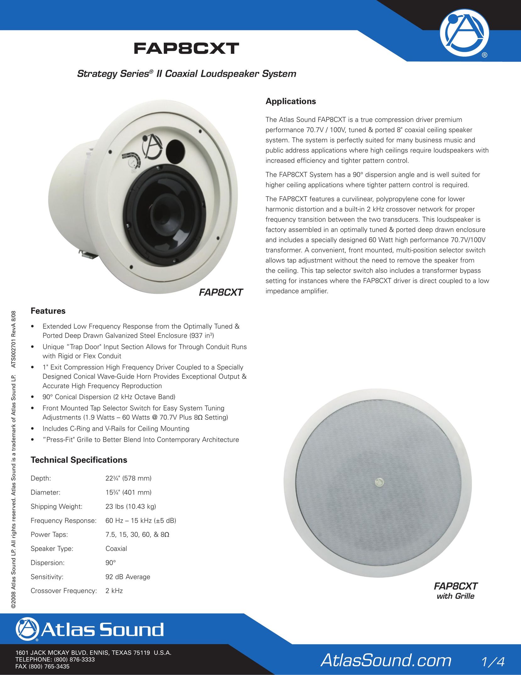 Atlas Sound FAP8CXT Portable Speaker User Manual