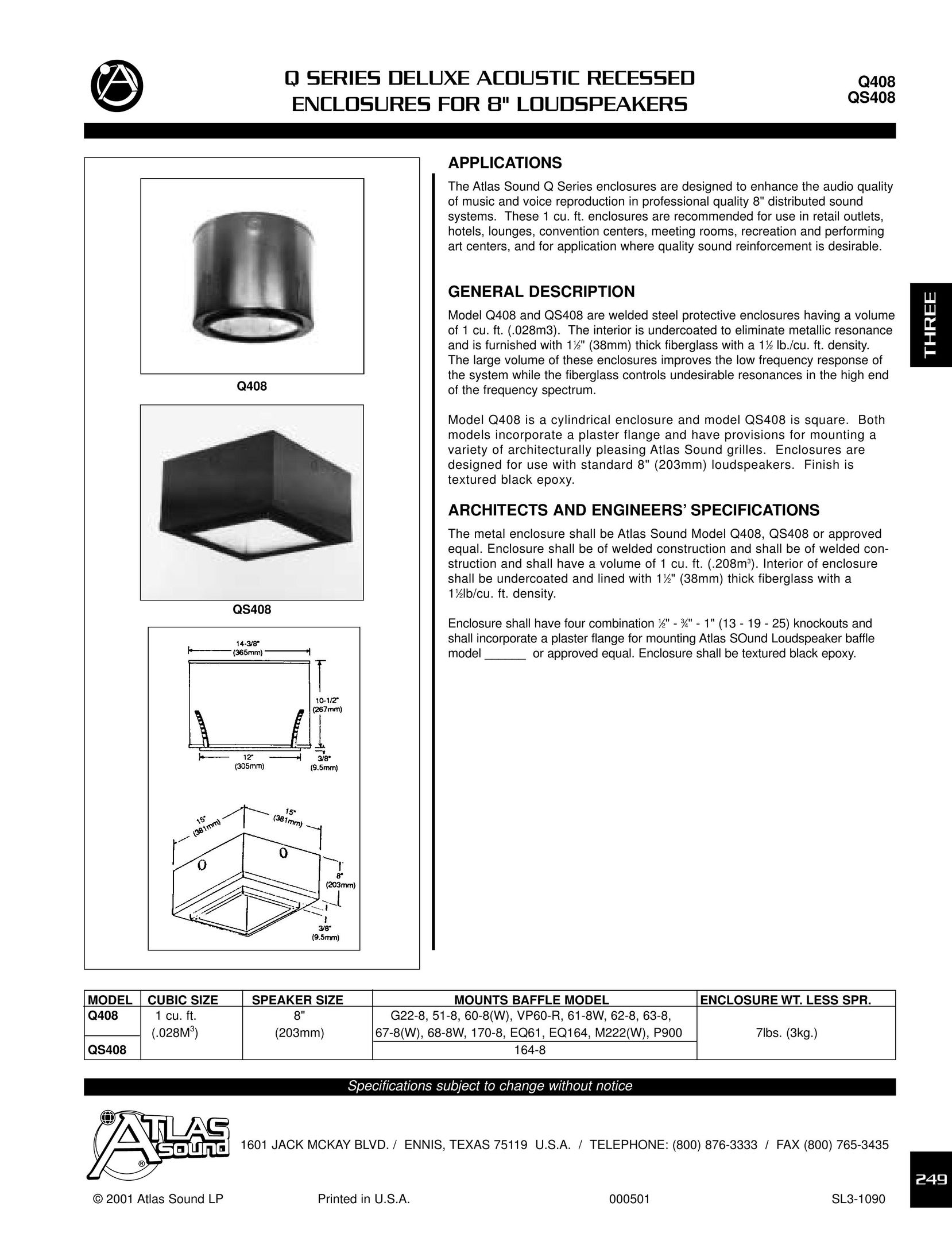 Atlas Sound Q408 Portable Speaker User Manual