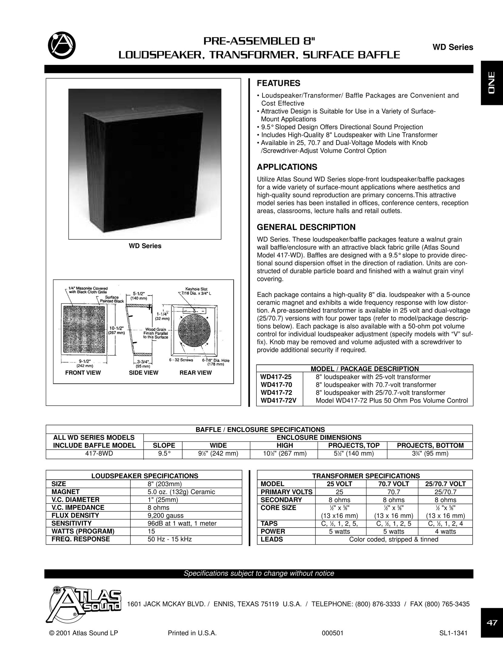 Atlas Sound WD417-72 Portable Speaker User Manual