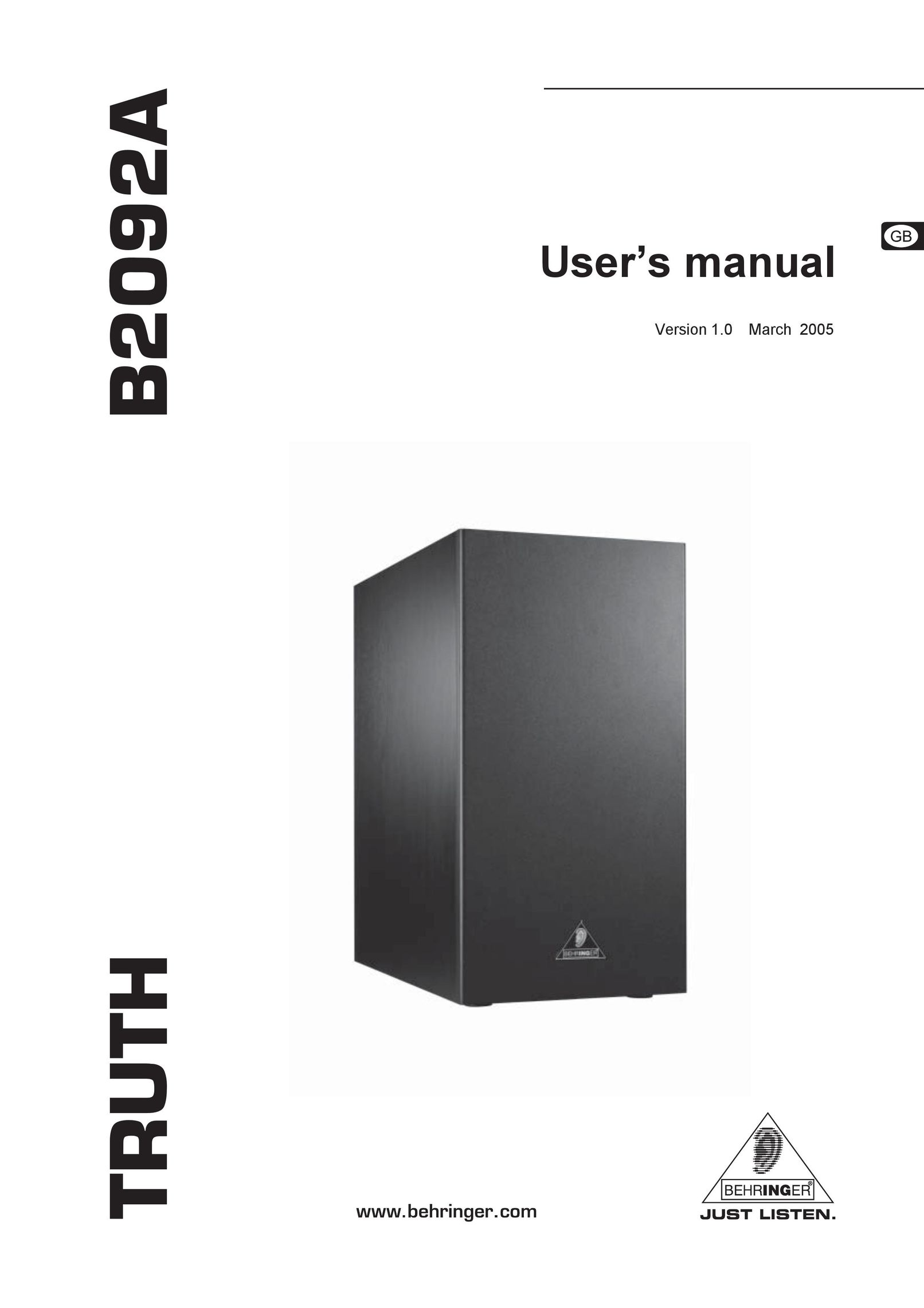 Behringer TRUTHB2092A Portable Speaker User Manual
