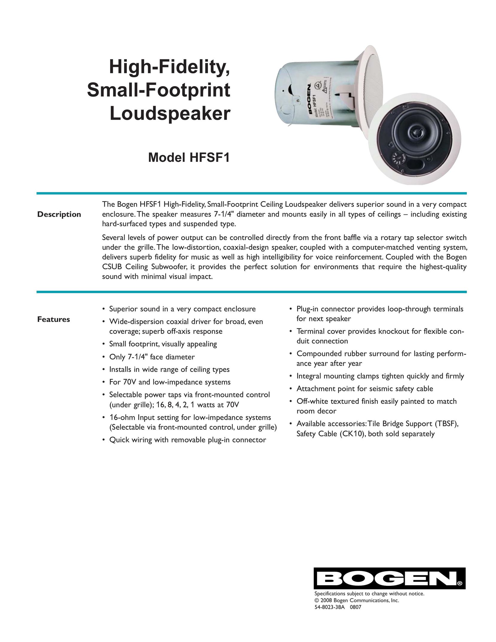 Bogen HFSF1 Portable Speaker User Manual