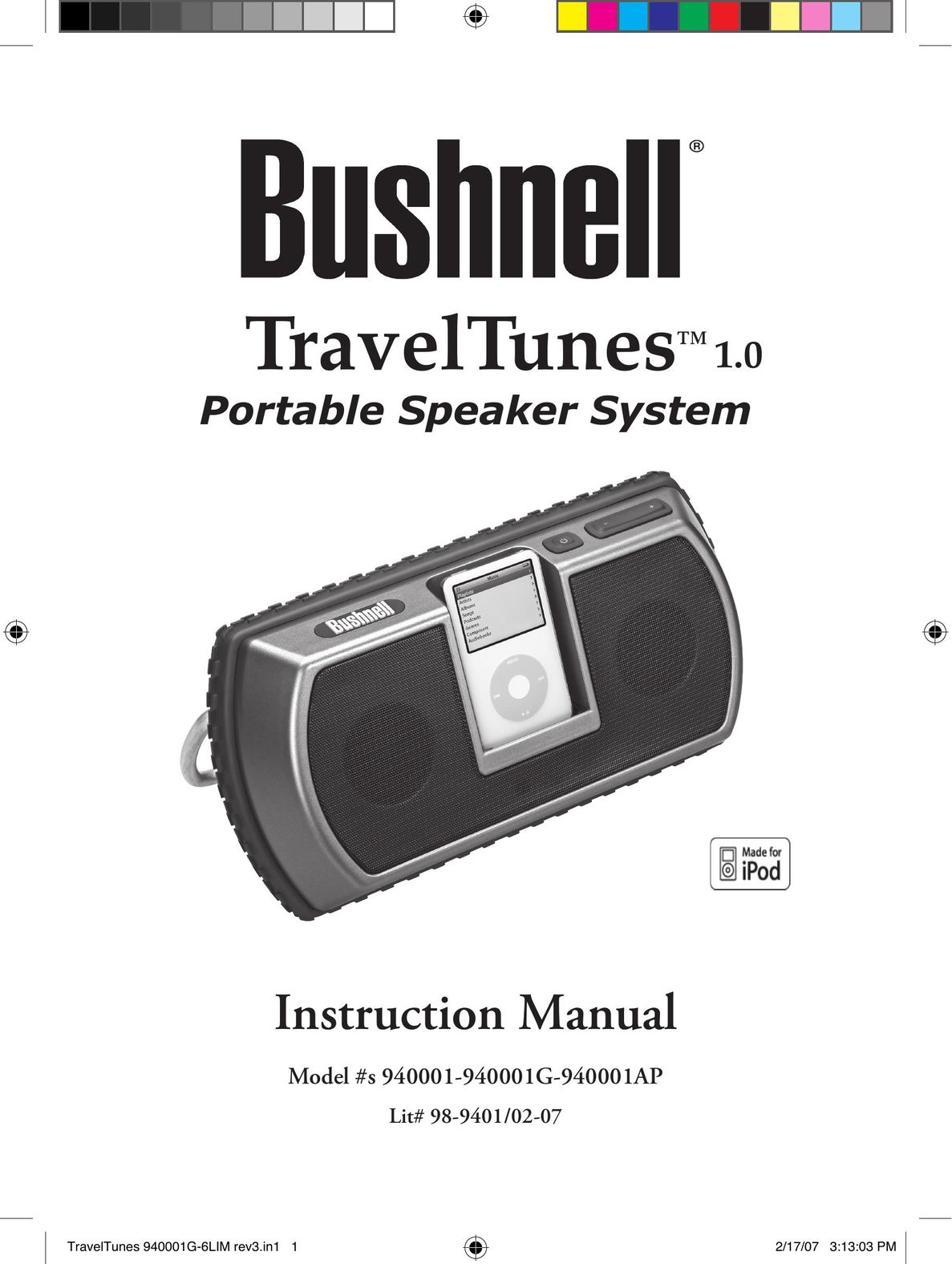 Bushnell 94-0001 Portable Speaker User Manual