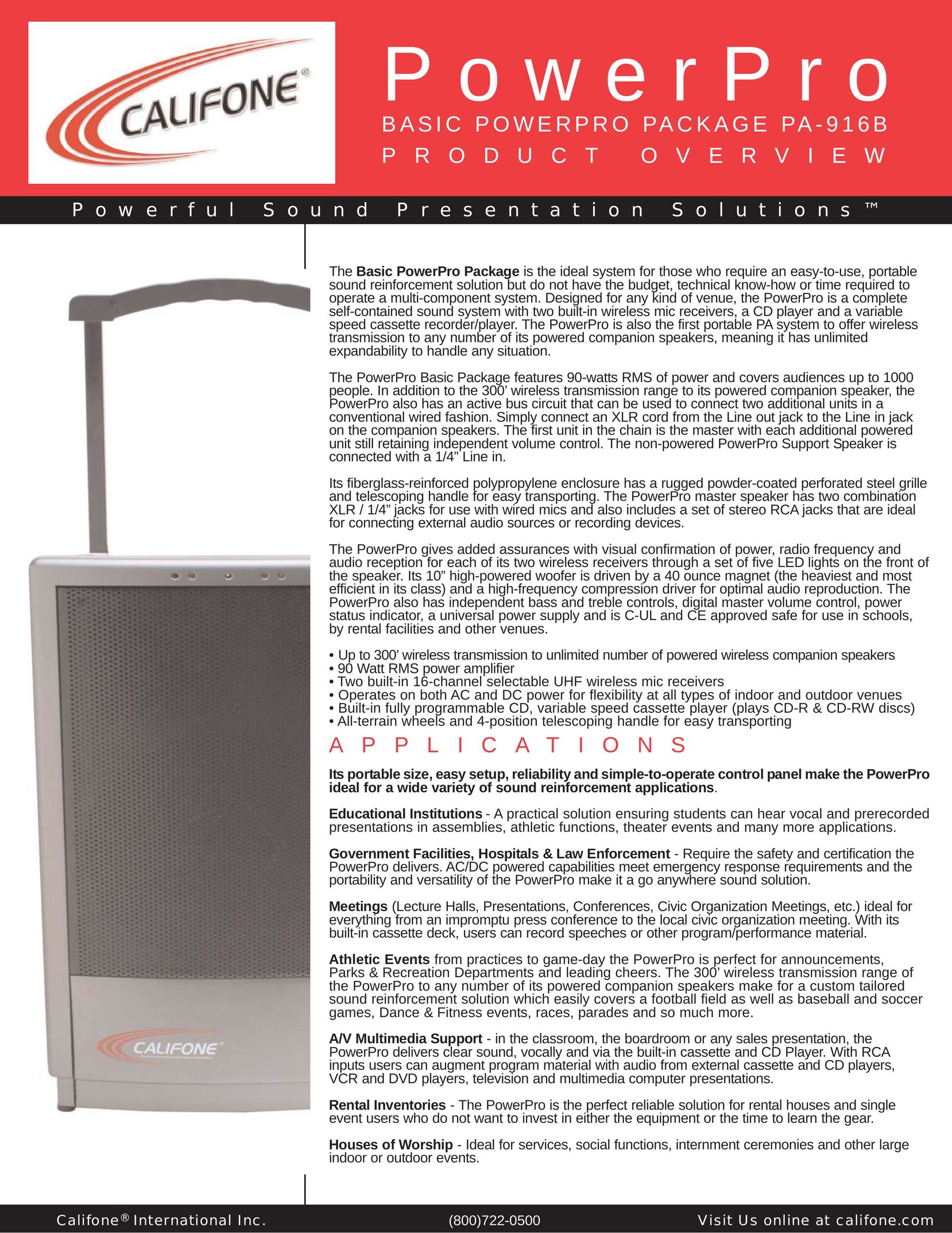 Califone PA-916B Portable Speaker User Manual