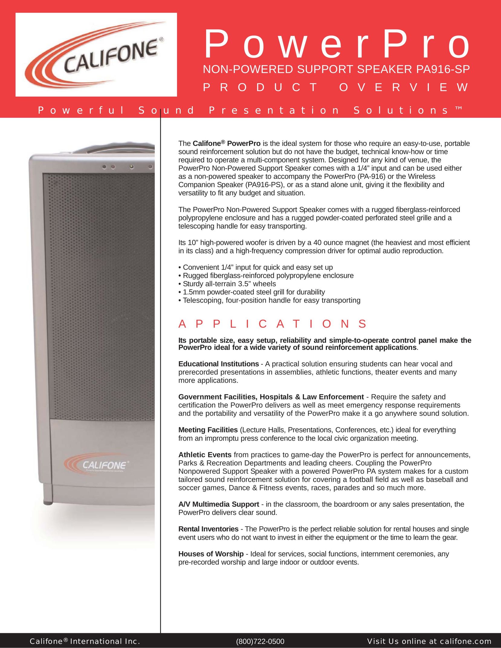 Califone PA916-SP Portable Speaker User Manual