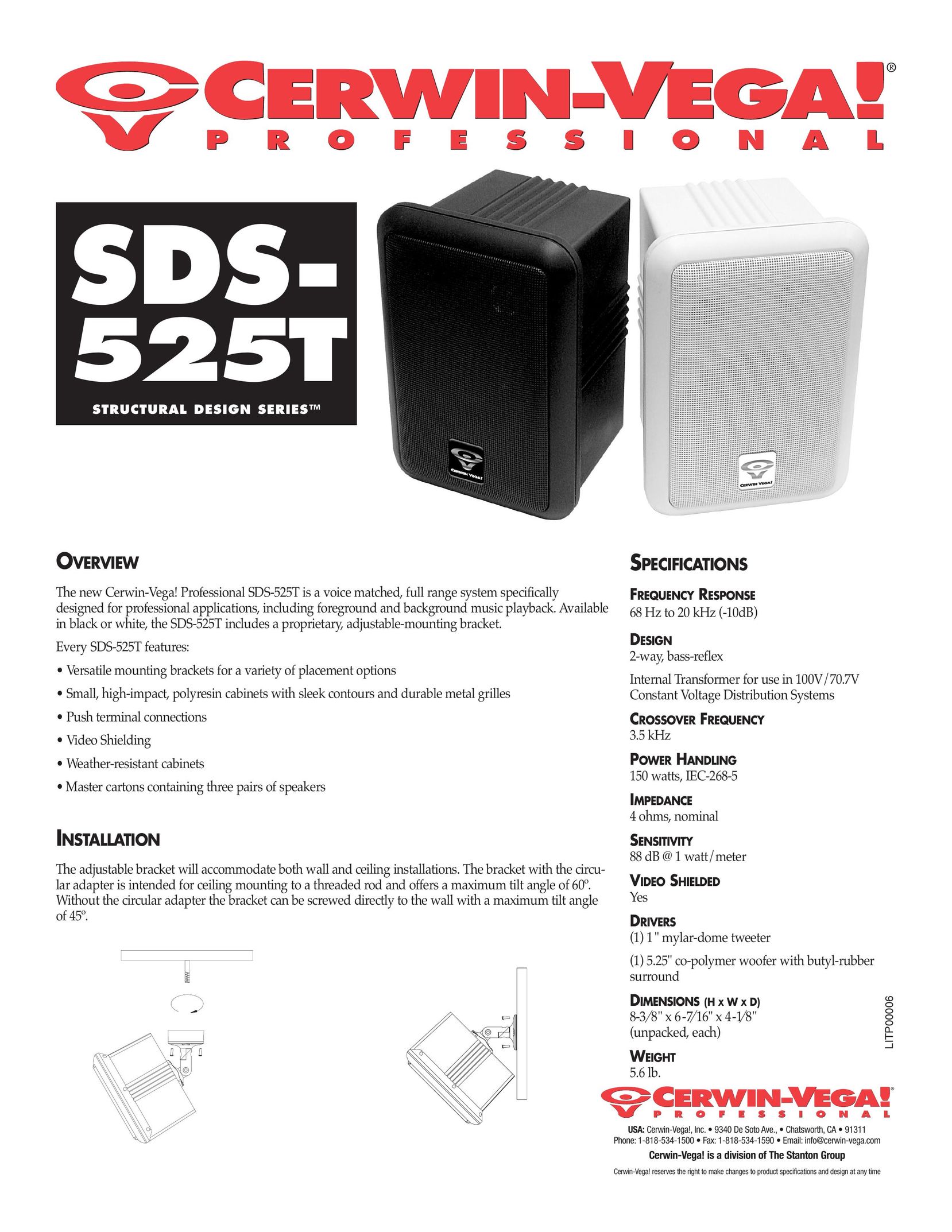 Cerwin-Vega SDS-525T Portable Speaker User Manual