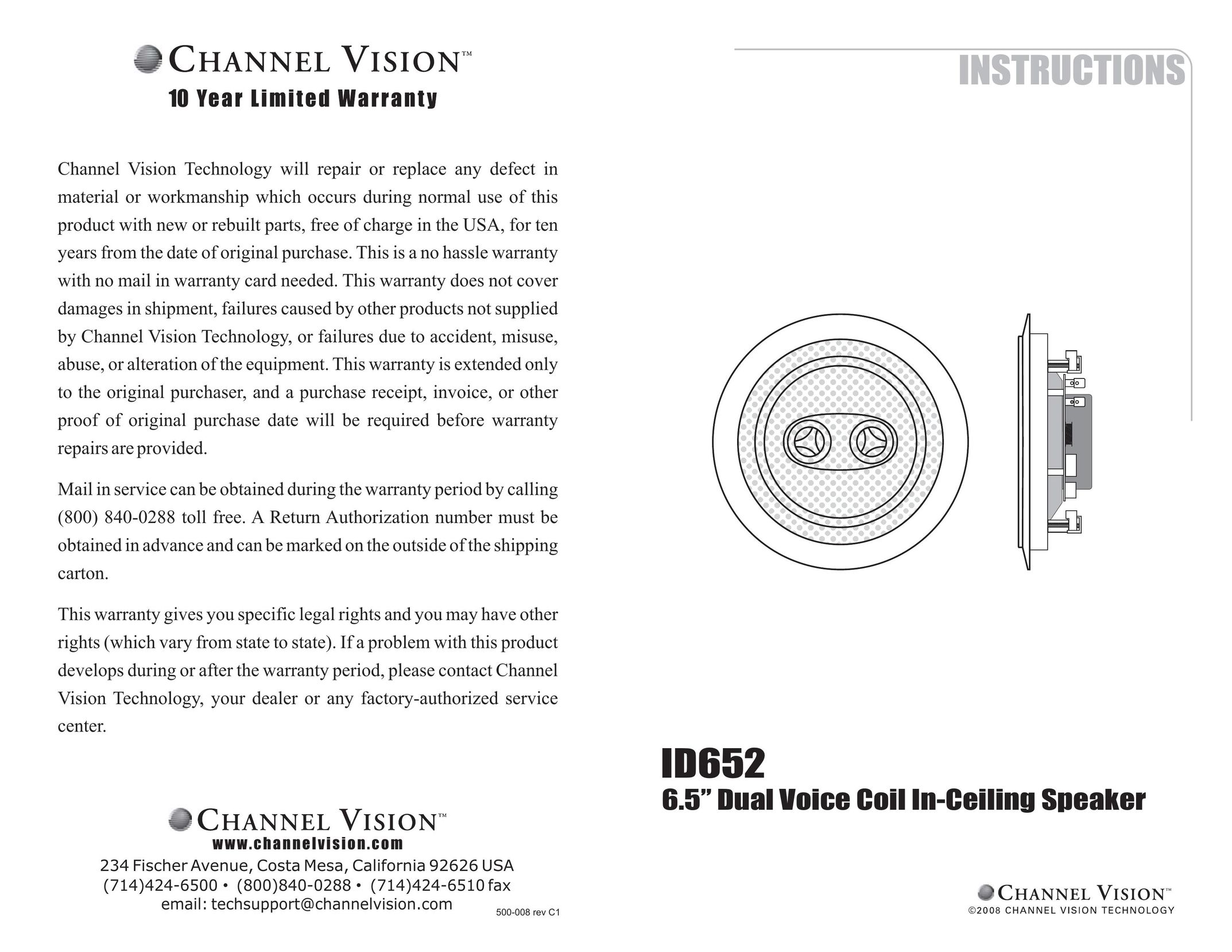 Channel Vision ID652 Portable Speaker User Manual