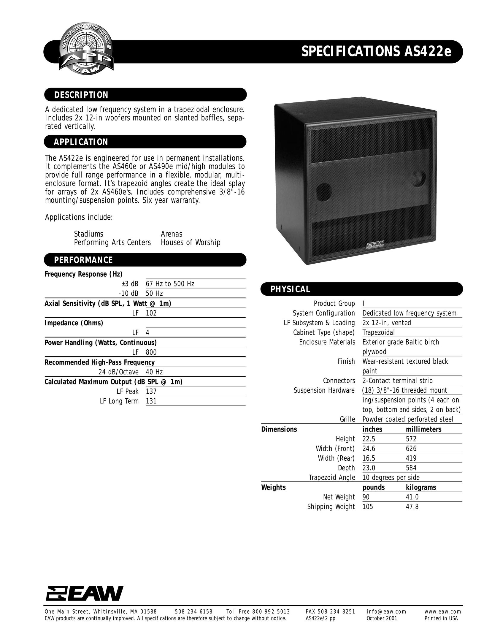 EAW AS422e Portable Speaker User Manual